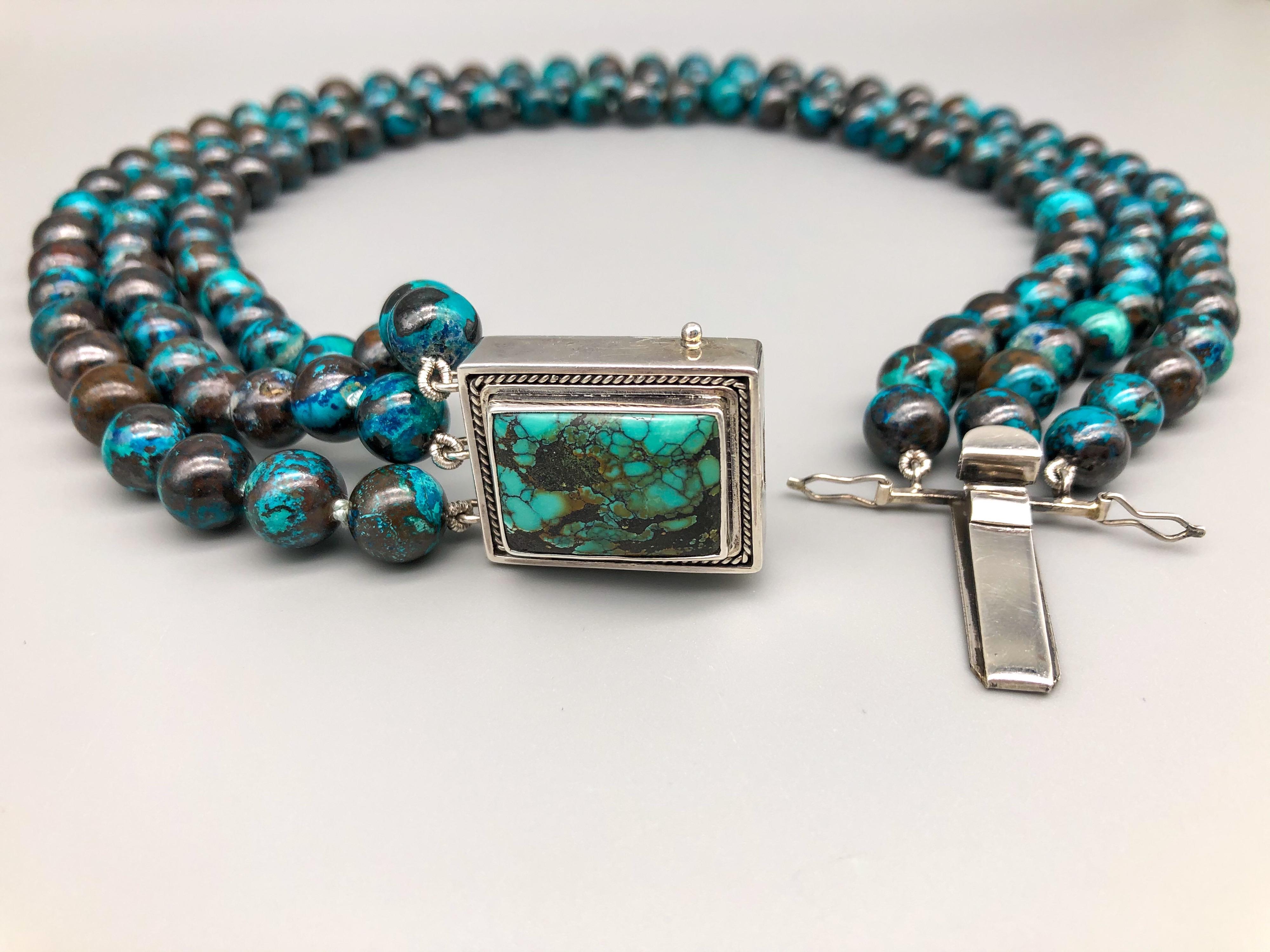 A.Jeschel  3 strand Chrysocolla Necklace in a glorious Splash of color 2