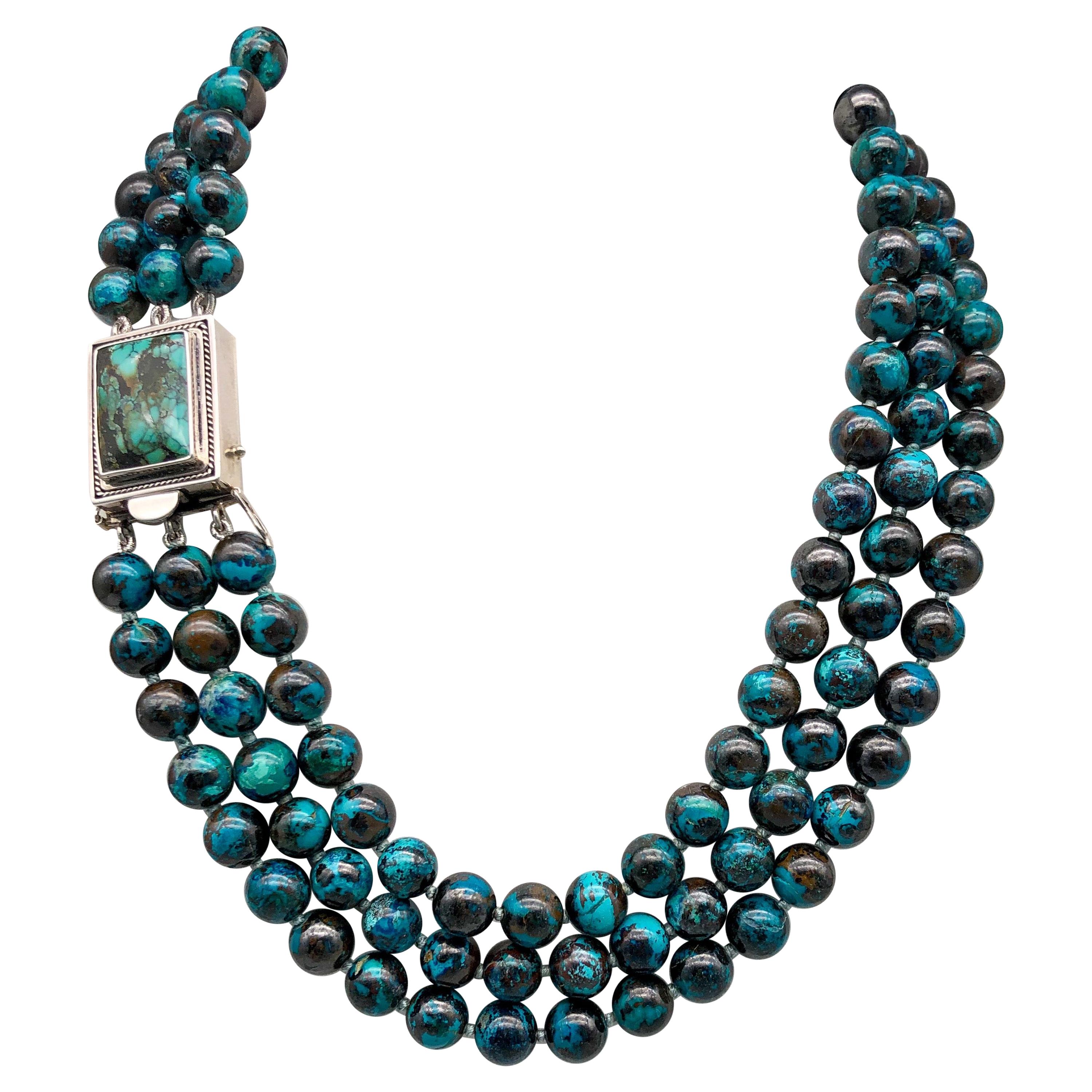 A.Jeschel  3 strand Chrysocolla Necklace in a glorious Splash of color