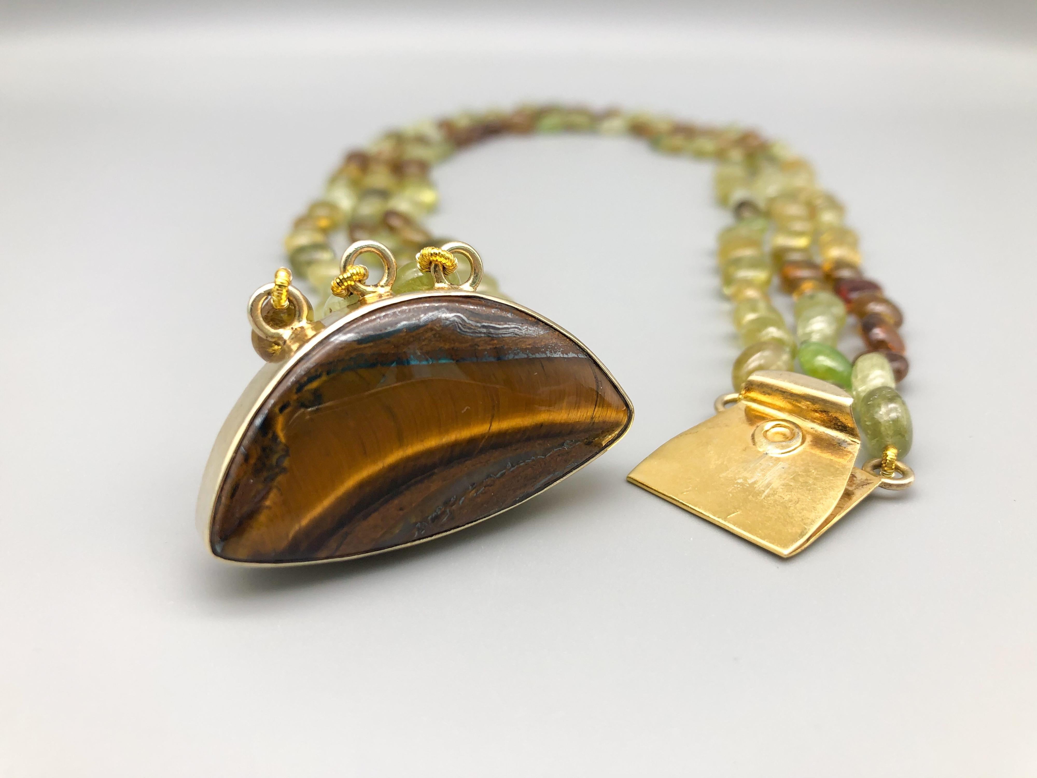 A.Jeschel 3 Strand Green Garnet necklace  (Grossularite) 4