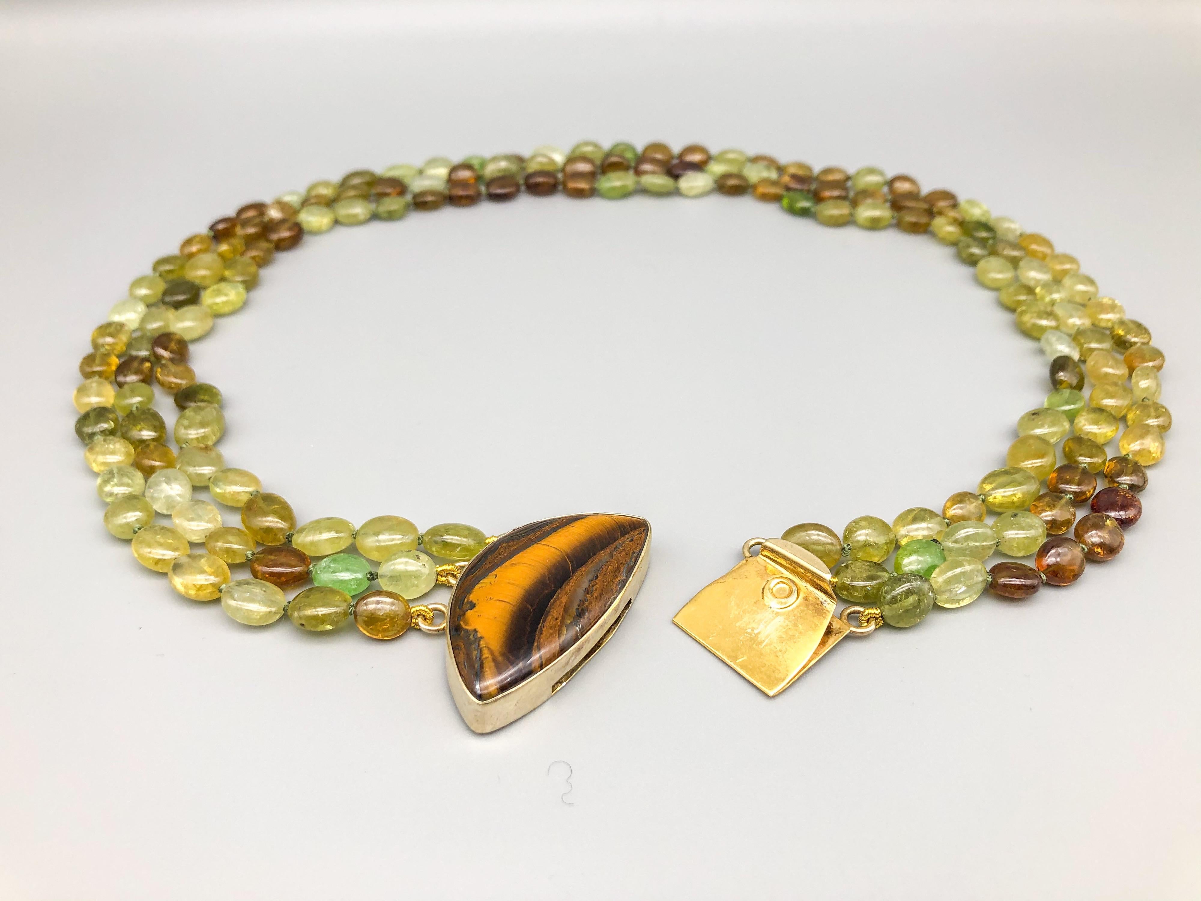 A.Jeschel 3 Strand Green Garnet necklace  (Grossularite) 5