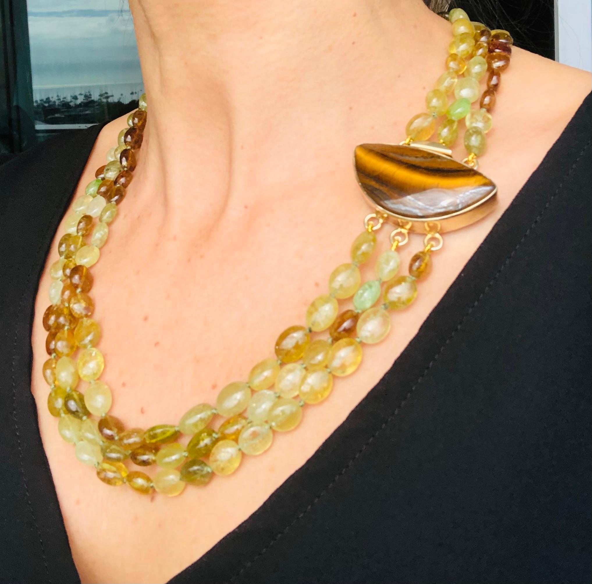 A.Jeschel 3 Strand Green Garnet necklace  (Grossularite) 6