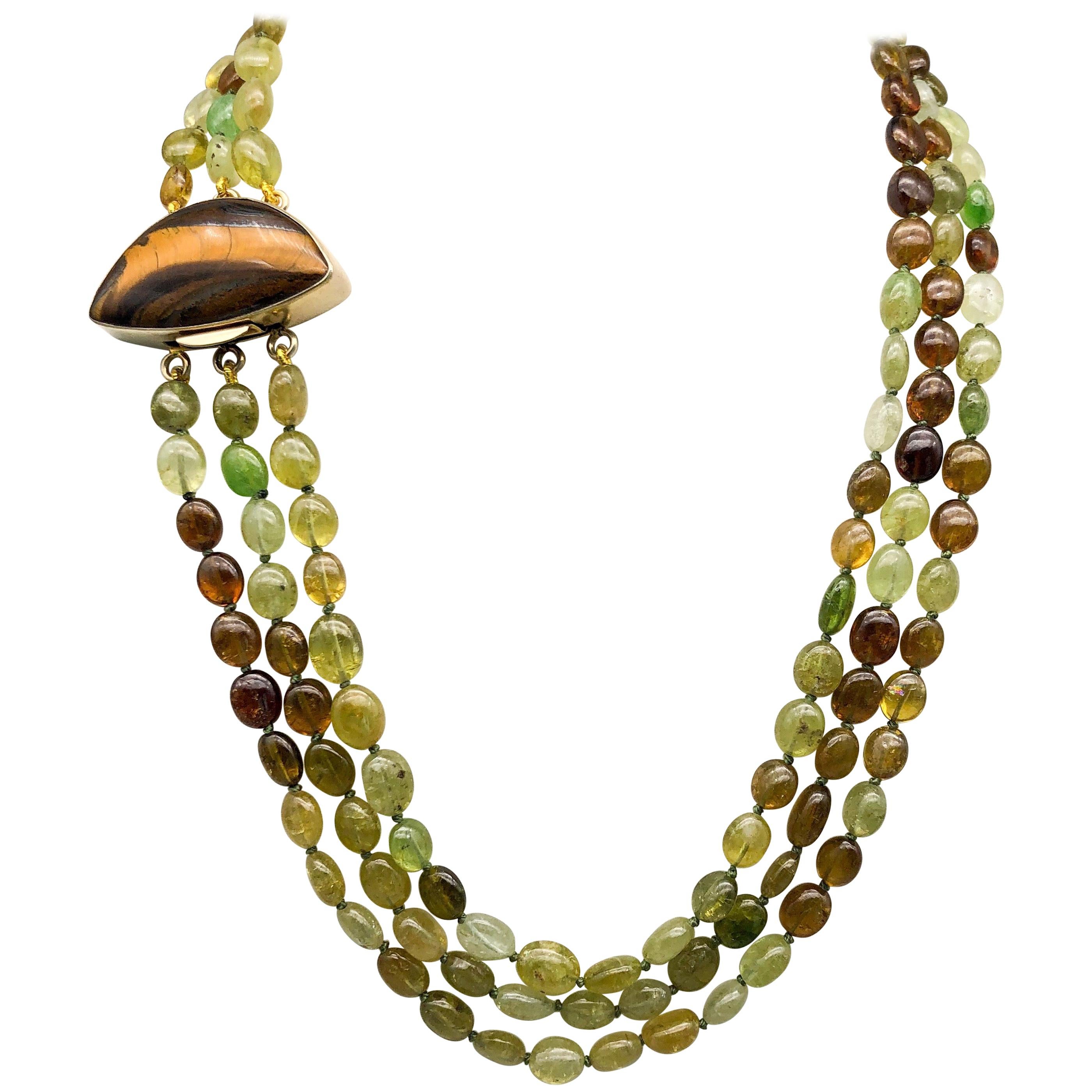 Bead A.Jeschel 3 Strand Green Garnet necklace  (Grossularite)