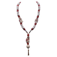 A.Jeschel 3 Wise monkeys in a Long Red Copal necklace 