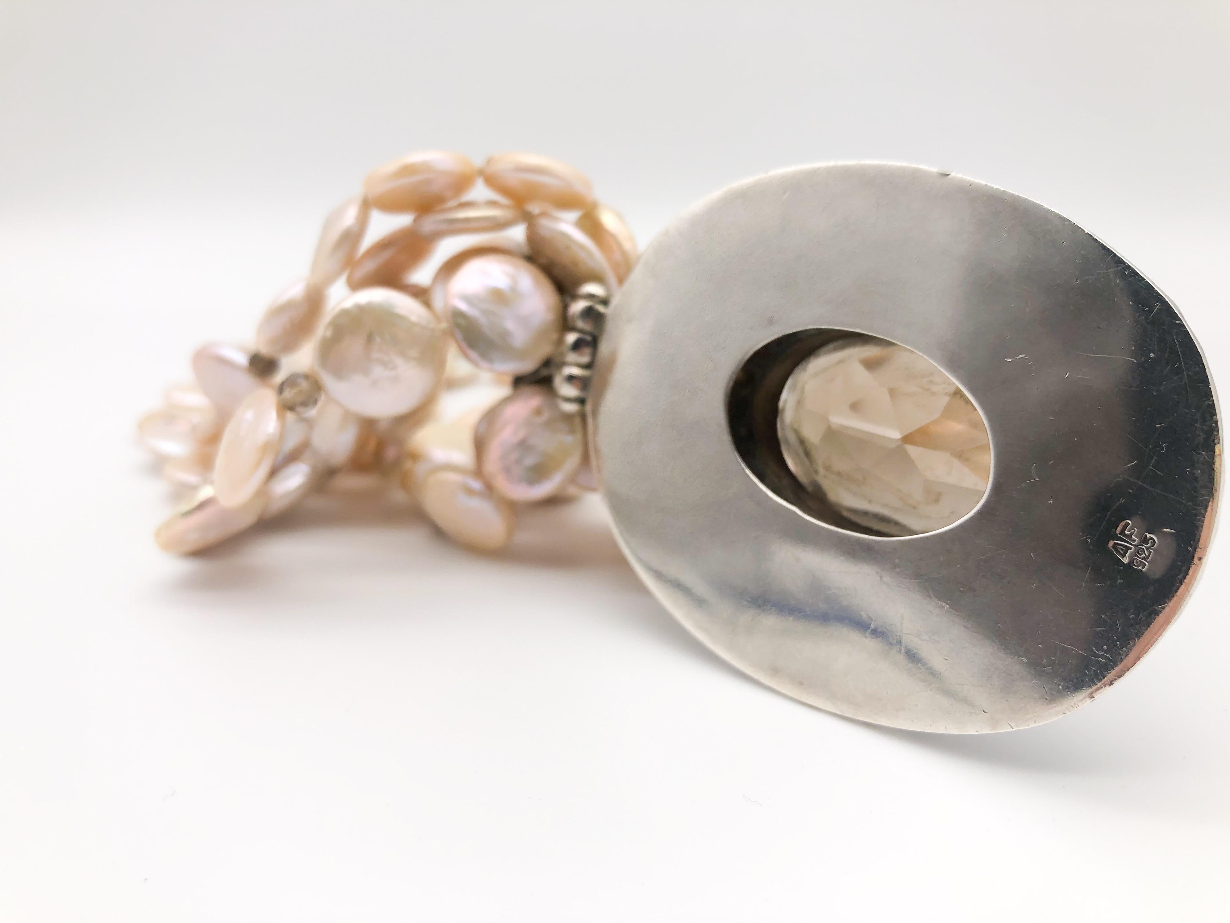 A.Jeschel Collier de perles de monnaie à 5 brins et collier de quartz fumé. en vente 5