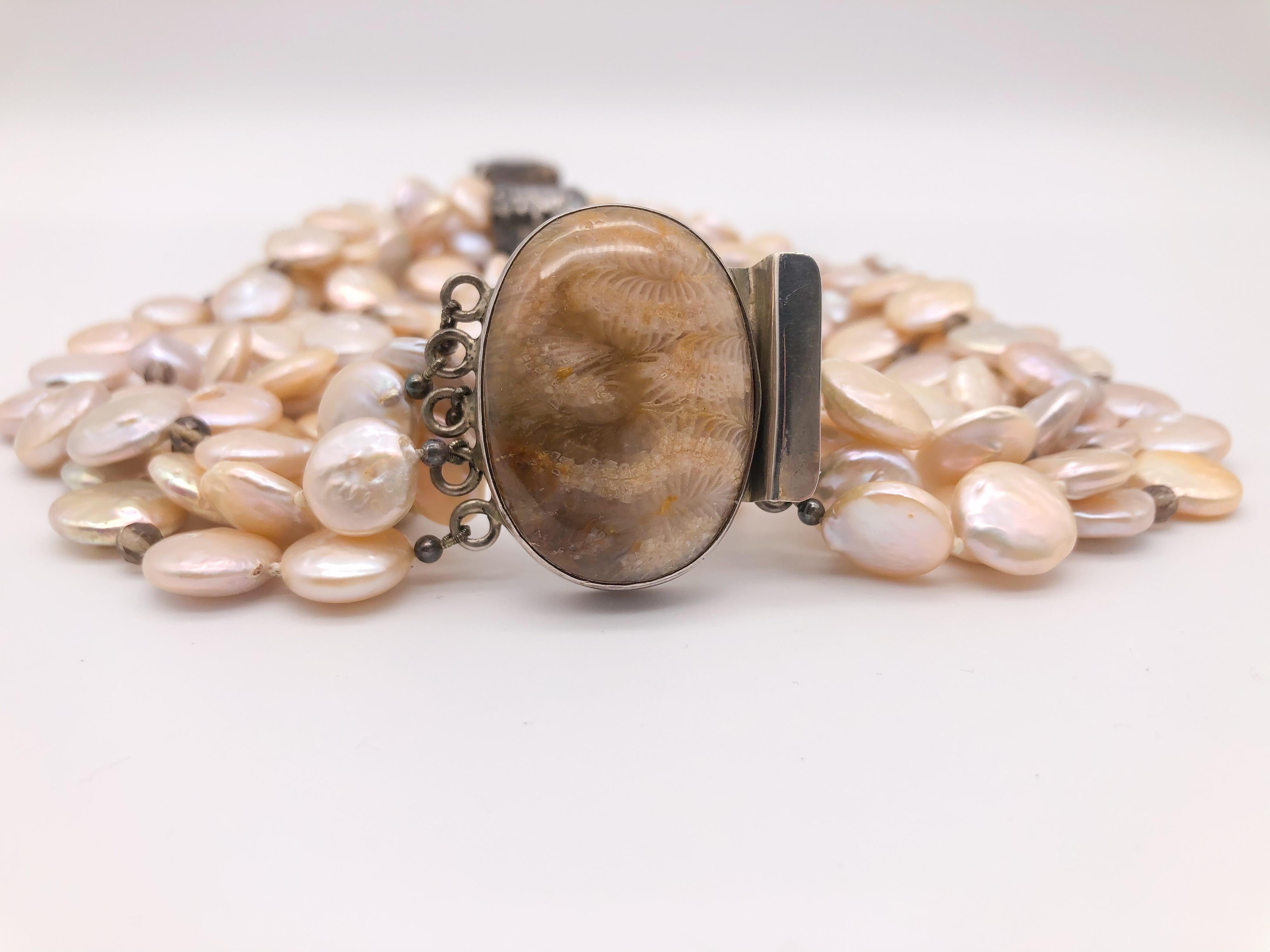A.Jeschel Collier de perles de monnaie à 5 brins et collier de quartz fumé. en vente 1