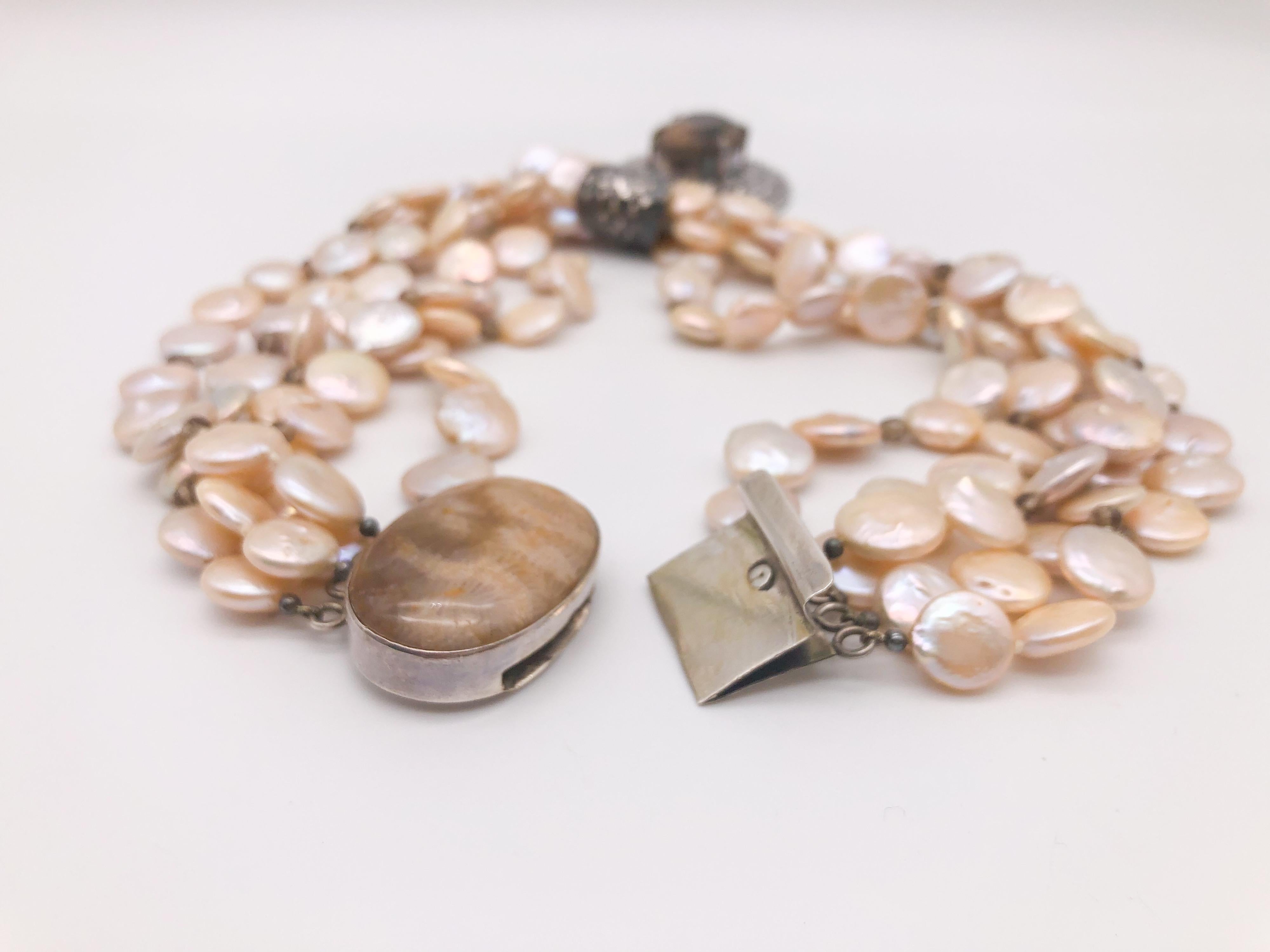 A.Jeschel Collier de perles de monnaie à 5 brins et collier de quartz fumé. en vente 3