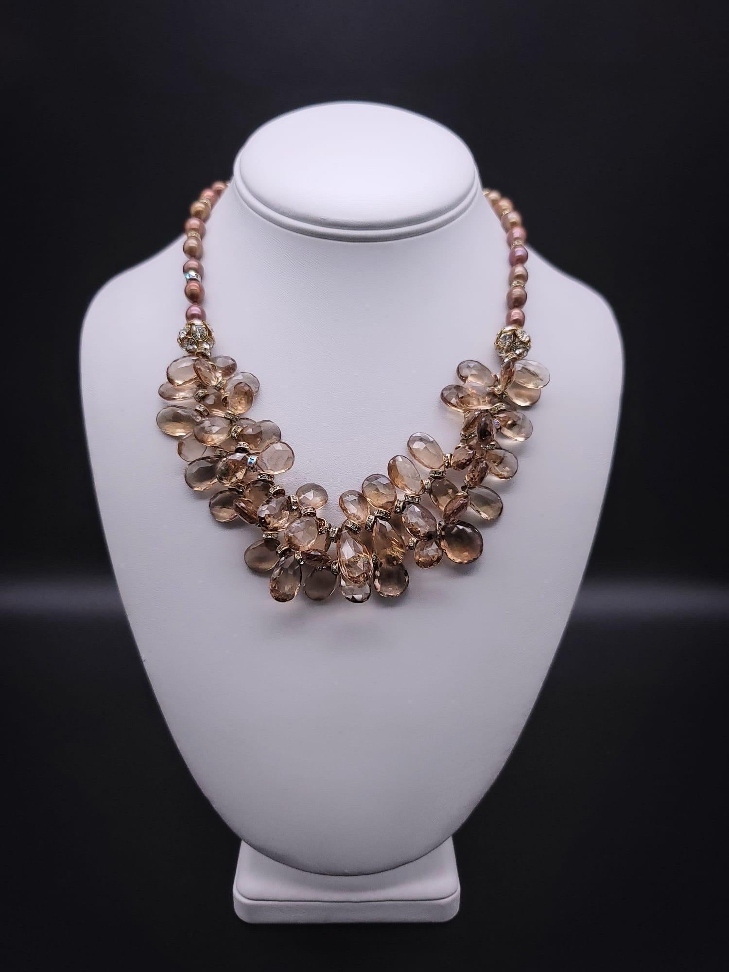 Contemporary A.Jeschel A dramatic mix of faceted champagne quartz necklace For Sale