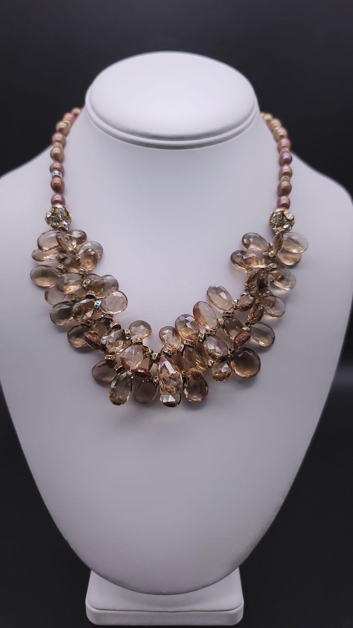 Mixed Cut A.Jeschel A dramatic mix of faceted champagne quartz necklace For Sale