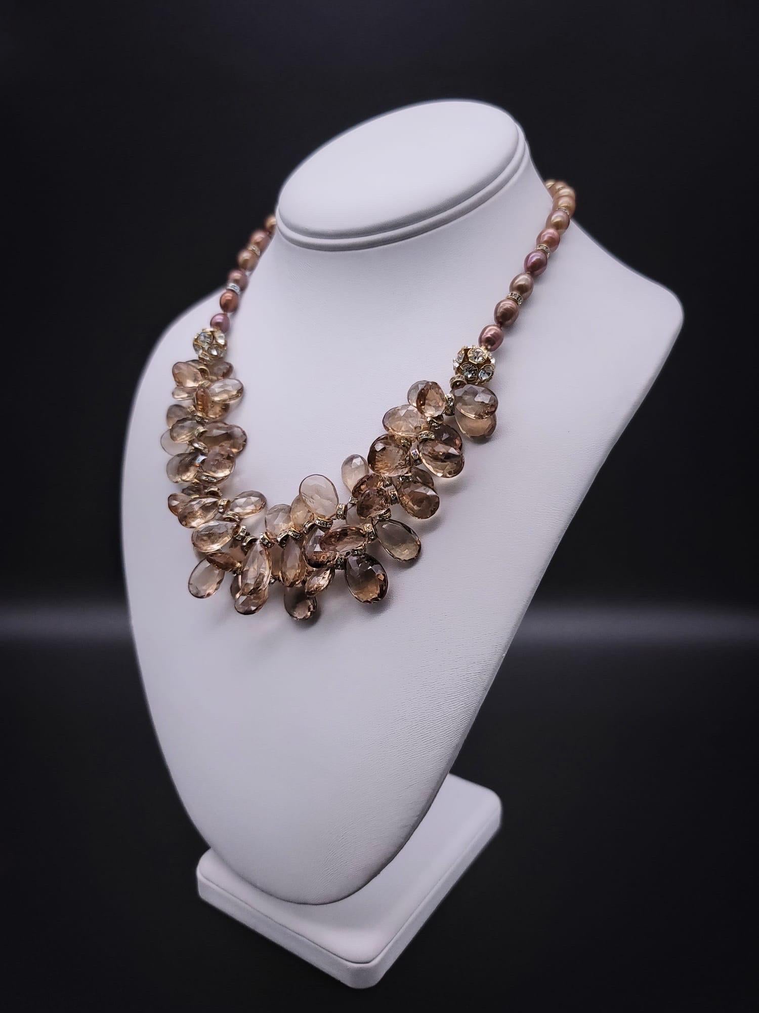 A.Jeschel A dramatic mix of faceted champagne quartz necklace For Sale 1