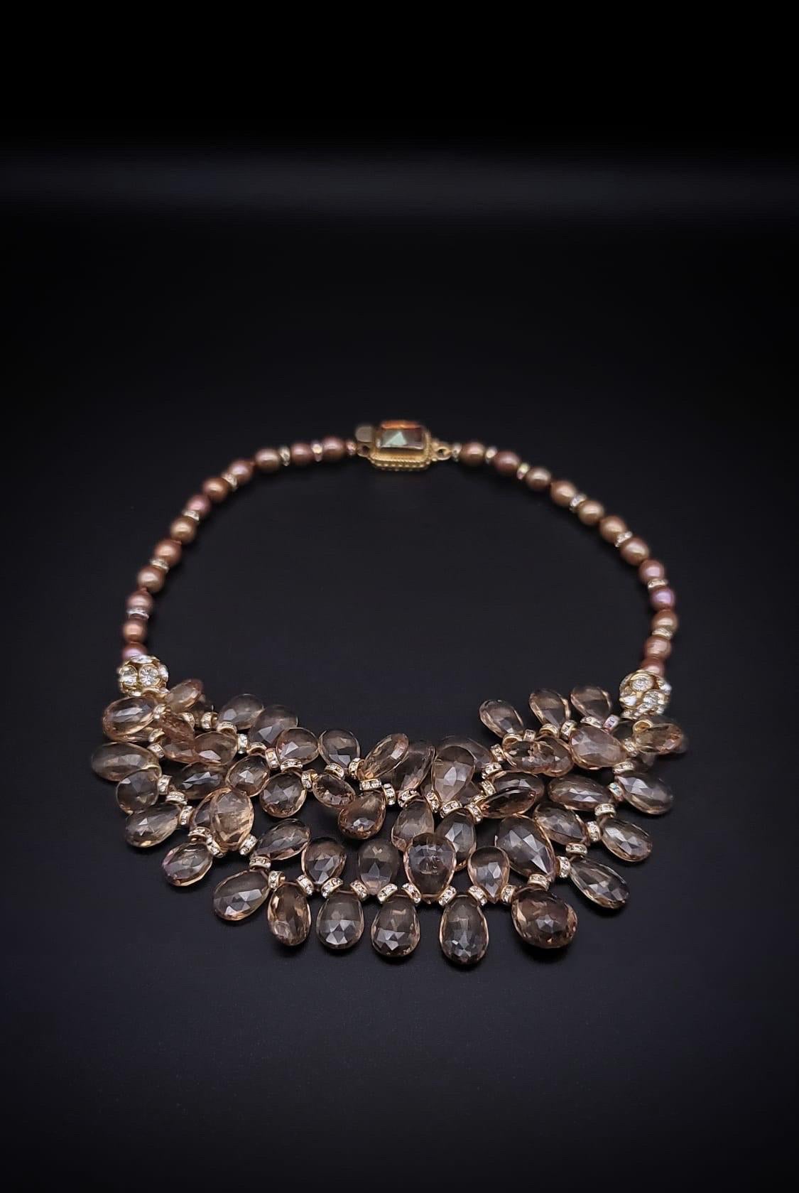 A.Jeschel A dramatic mix of faceted champagne quartz necklace For Sale 2