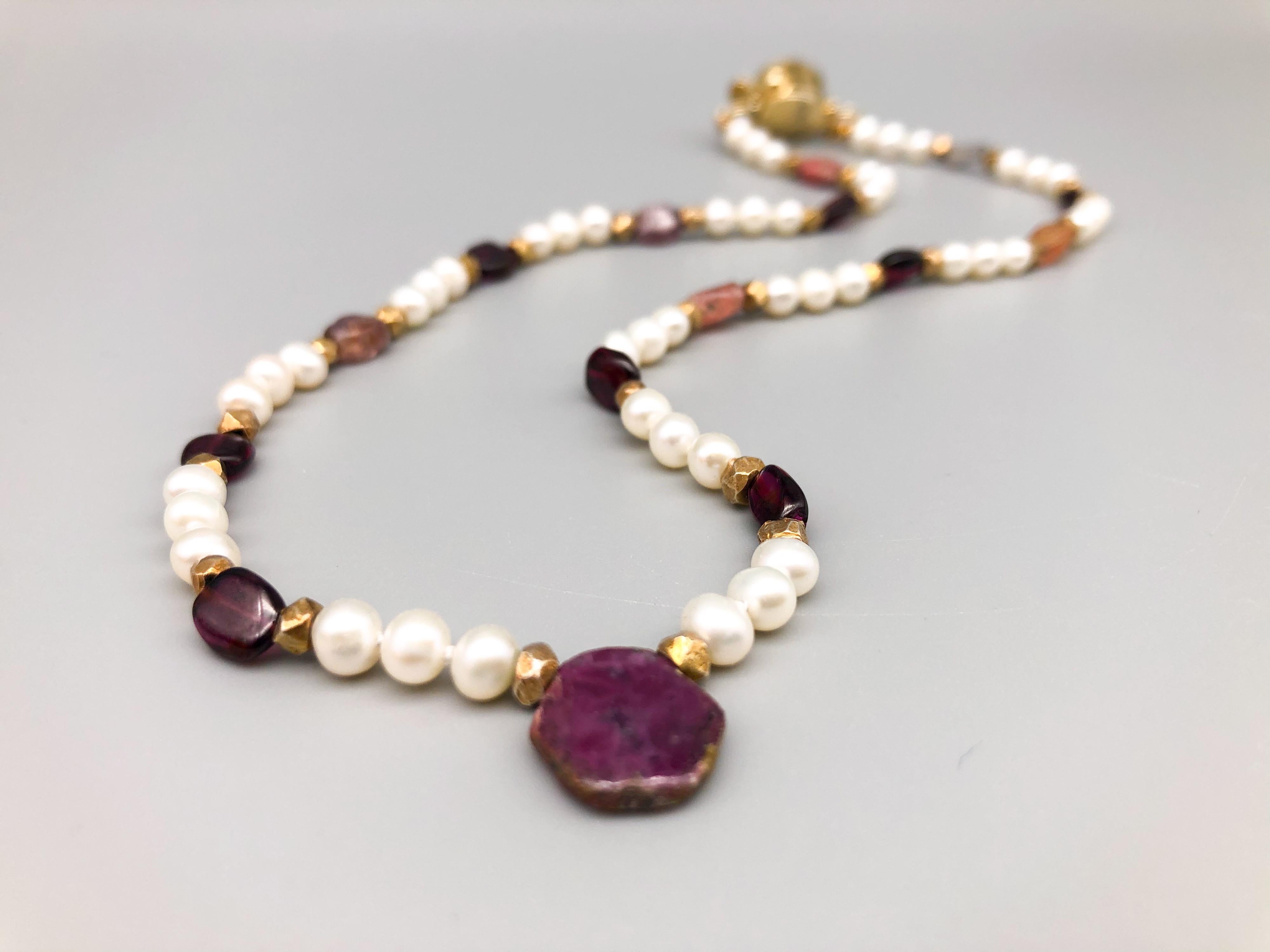 A.Jeschel A Ruby and Pearl necklace for your little princess. In New Condition In Miami, FL
