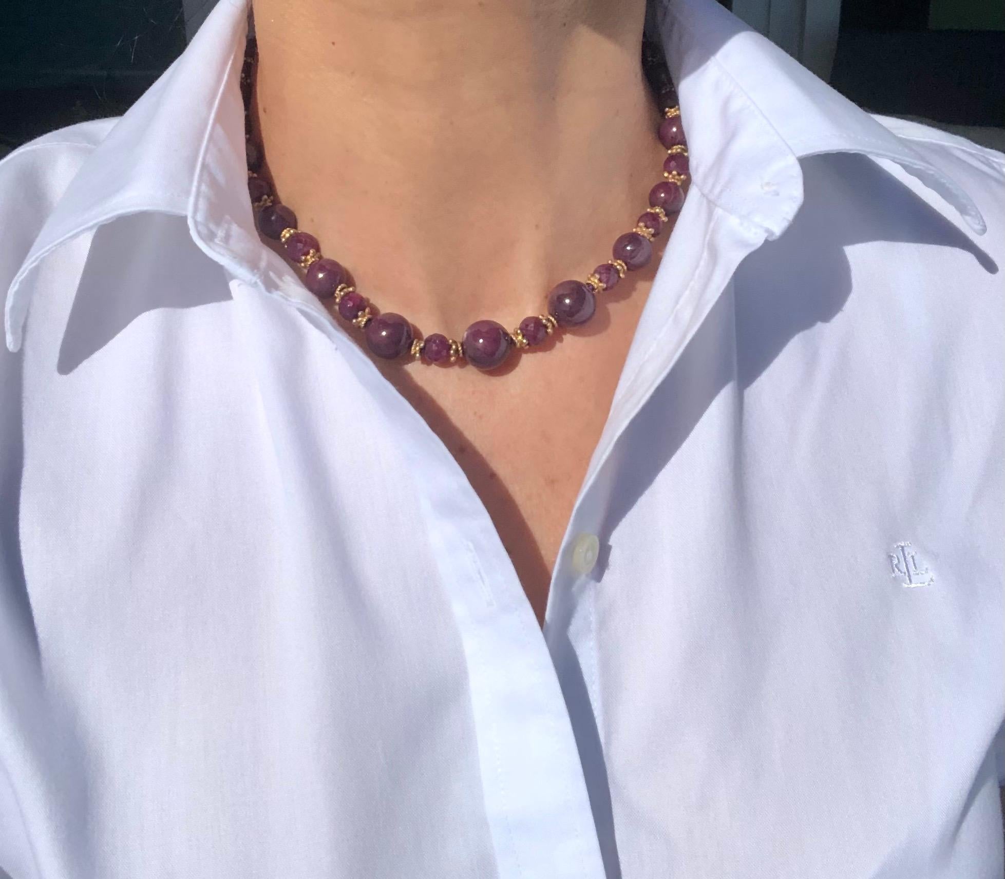 
An Enchanting Symphony of Elegance and Opulence!

Behold this One-of-a-Kind Necklace, a harmonious fusion of polished beads, dazzling faceted Rubies, and dainty vermeil rondels, exquisitely held together by captivating vermeil and Ruby clasp.

The