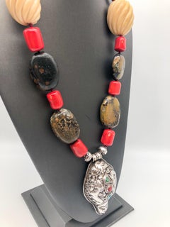 A.Jeschel A super Dramatic and Bold Tibetan pendant long necklace.