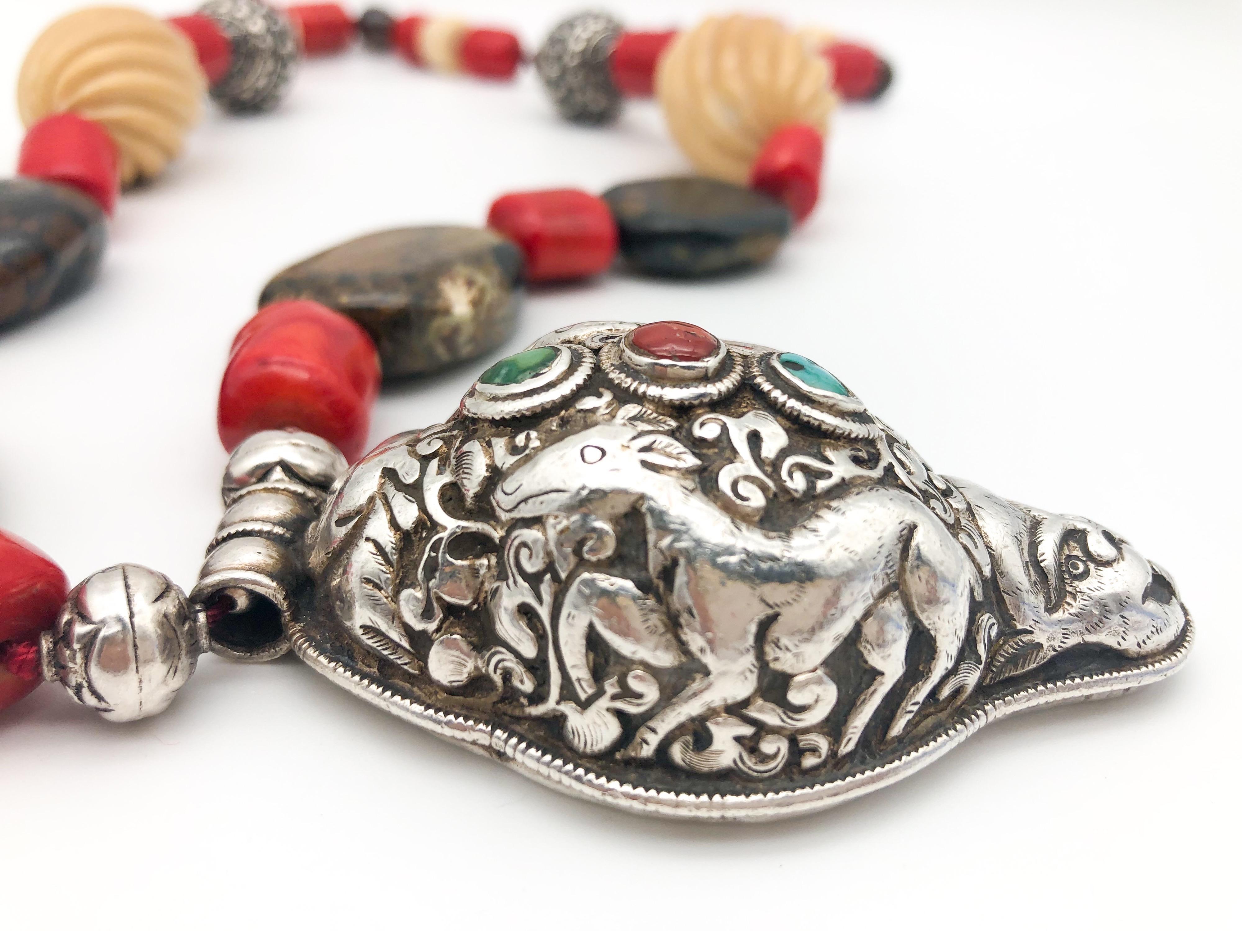 A.Jeschel A super Dramatic and Bold Tibetan pendant long necklace. For Sale 1
