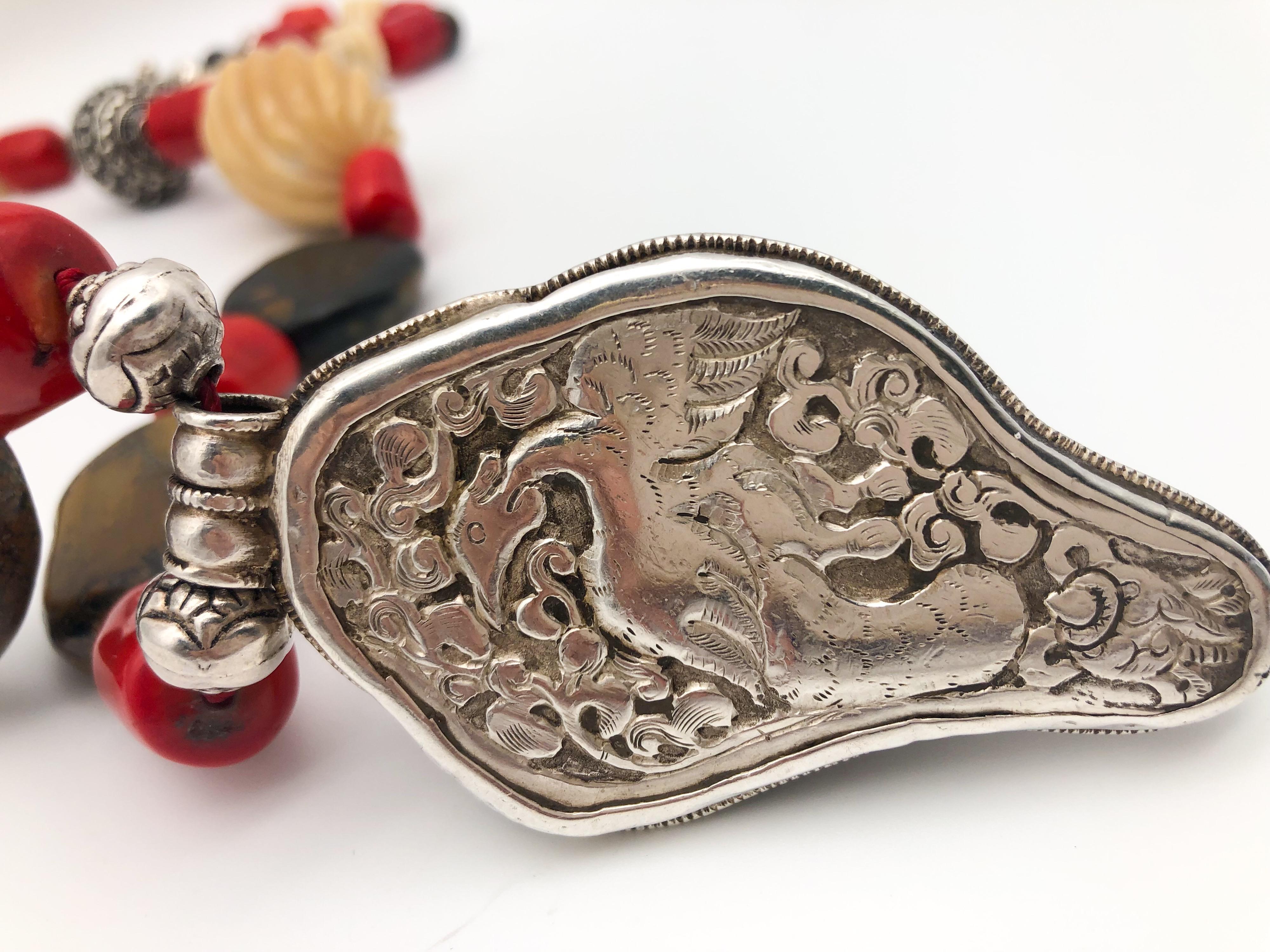 A.Jeschel A super Dramatic and Bold Tibetan pendant long necklace. For Sale 2
