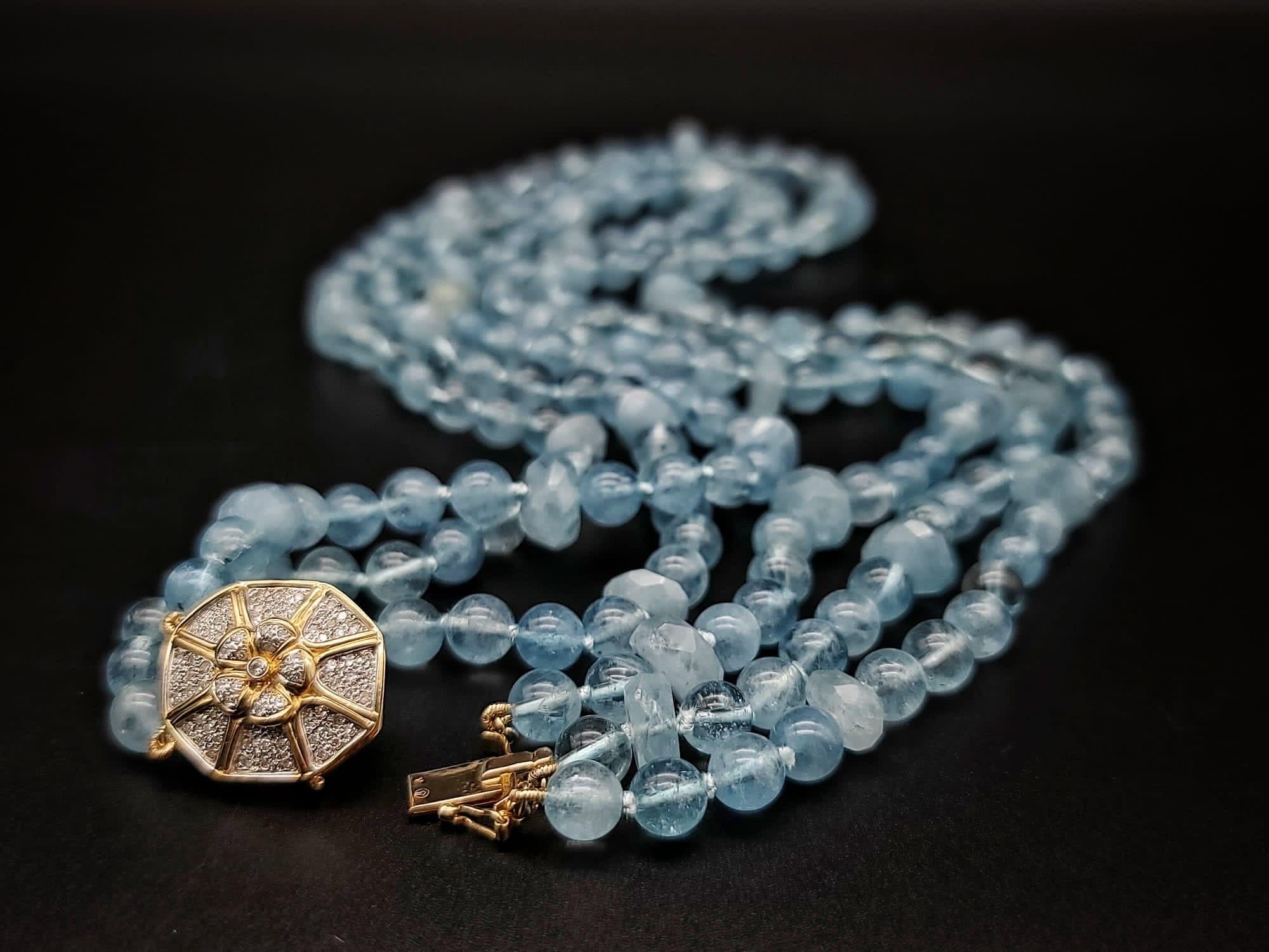 A.Jeschel AAA Aquamarine necklace with a 14k Gold Diamond clasp. 1