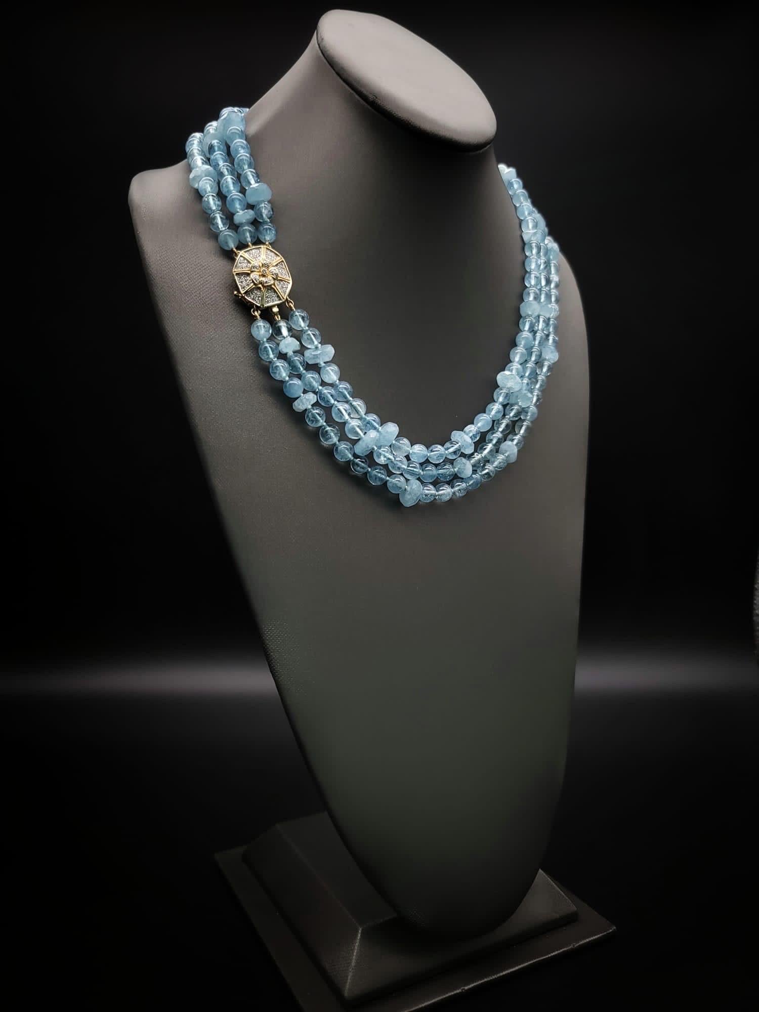 A.Jeschel AAA Aquamarine necklace with a 14k Gold Diamond clasp. 2