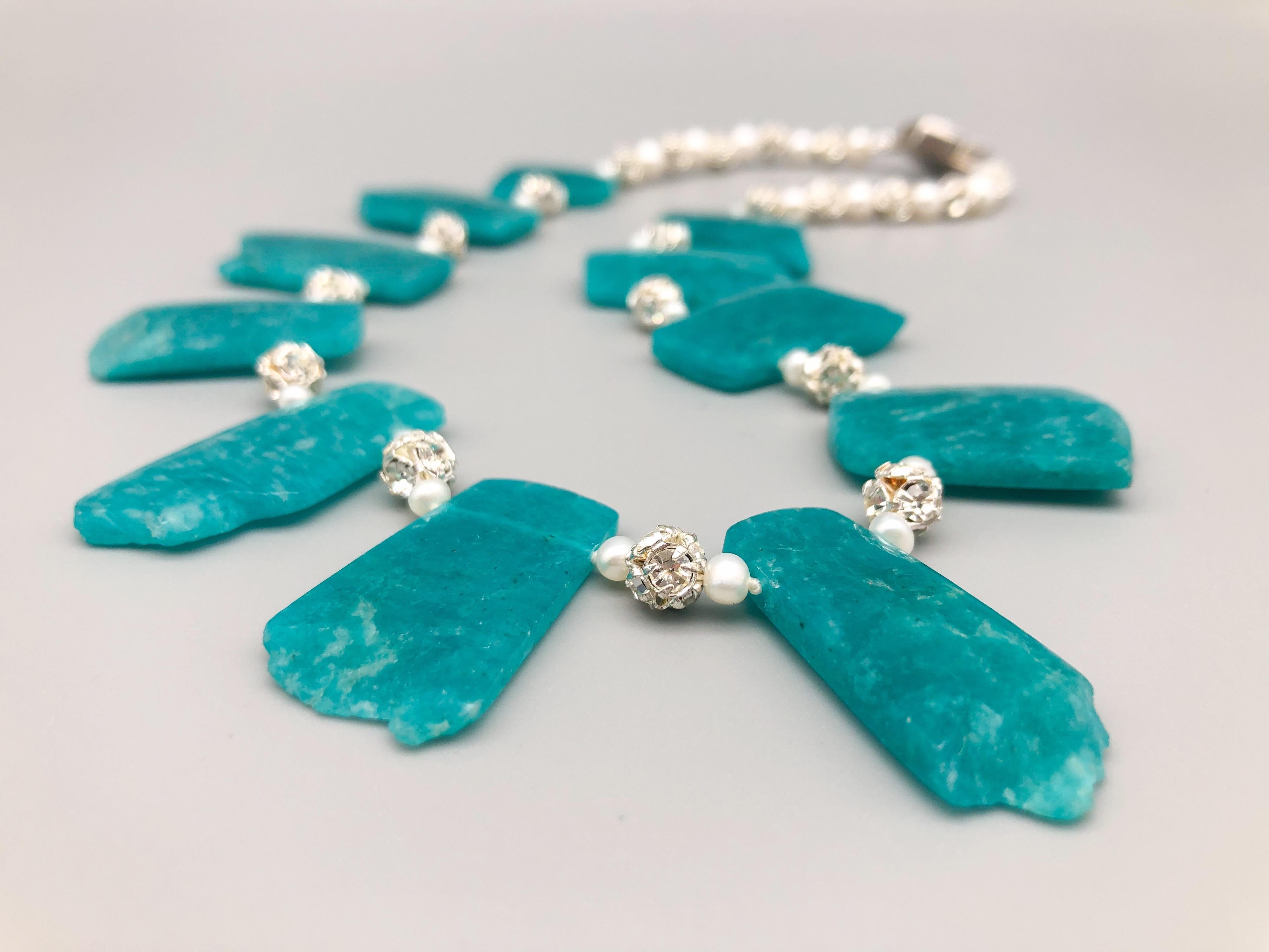 Contemporary A.Jeschel  Amazonite mixed with seed Pearls in an ultra-feminine necklace For Sale