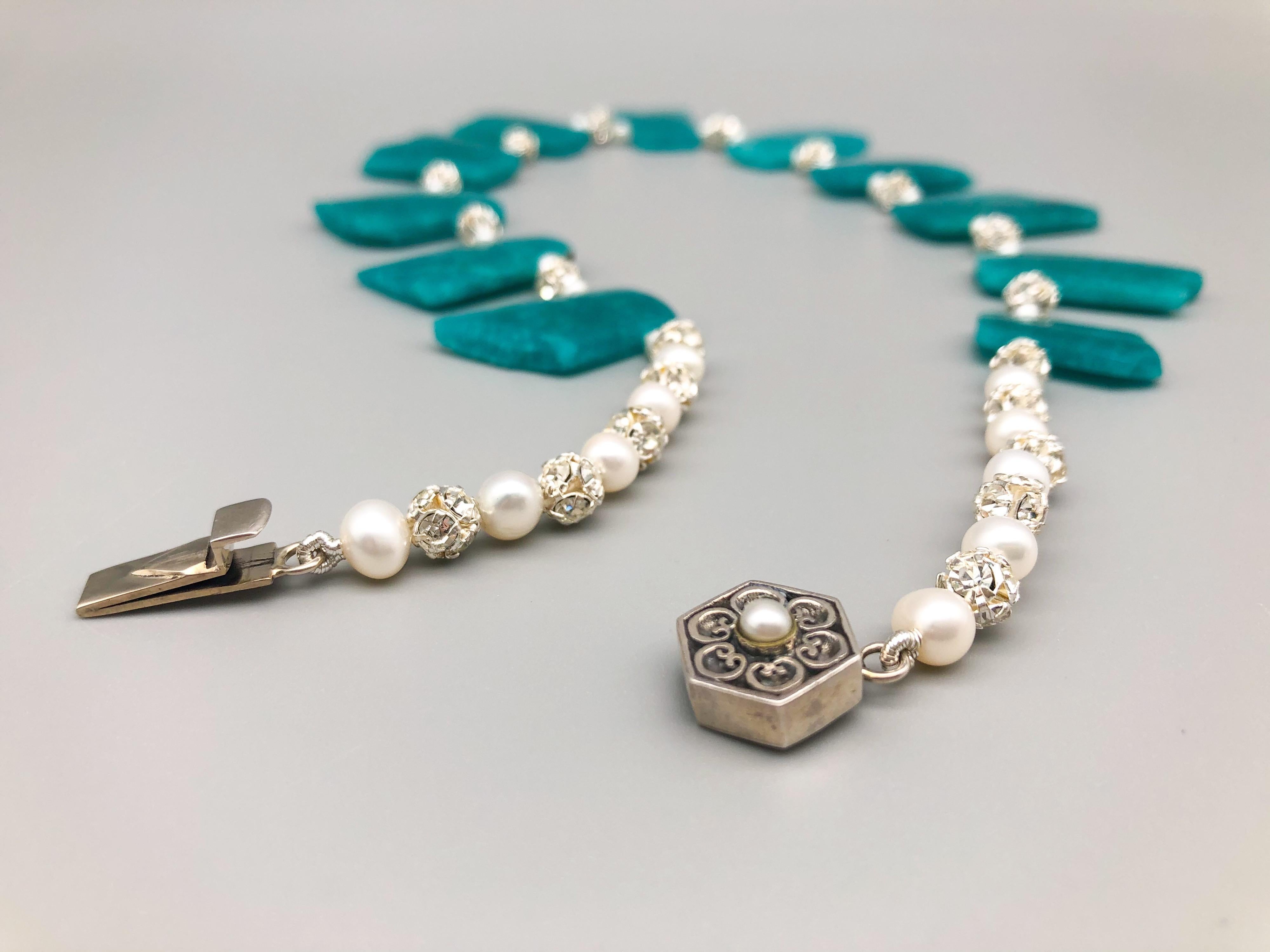 A.Jeschel  Amazonite mixed with seed Pearls in an ultra-feminine necklace In New Condition For Sale In Miami, FL