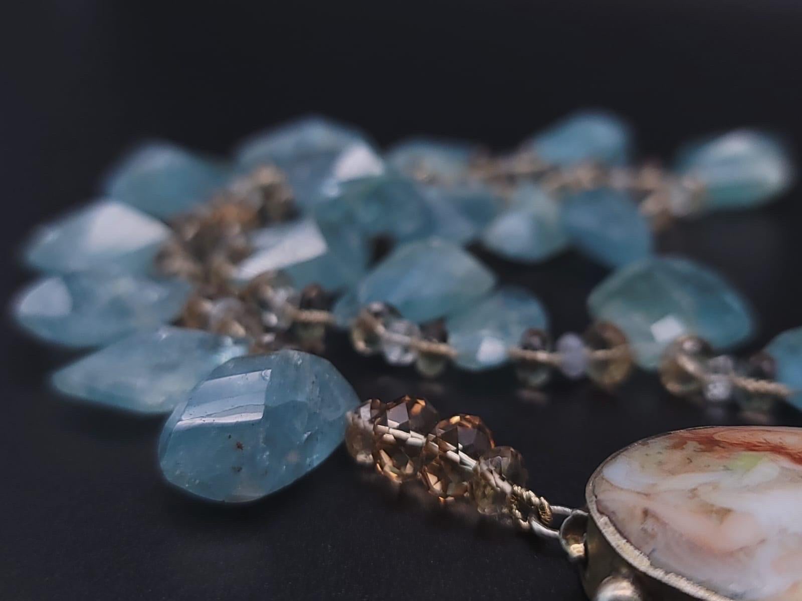 A.Jeschel Aquamarine and Swarovski Crystal richly mixed in a flattering necklace For Sale 3