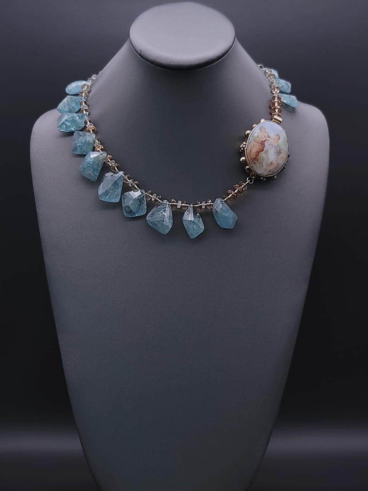 A.Jeschel Aquamarine and Swarovski Crystal richly mixed in a flattering necklace For Sale 9