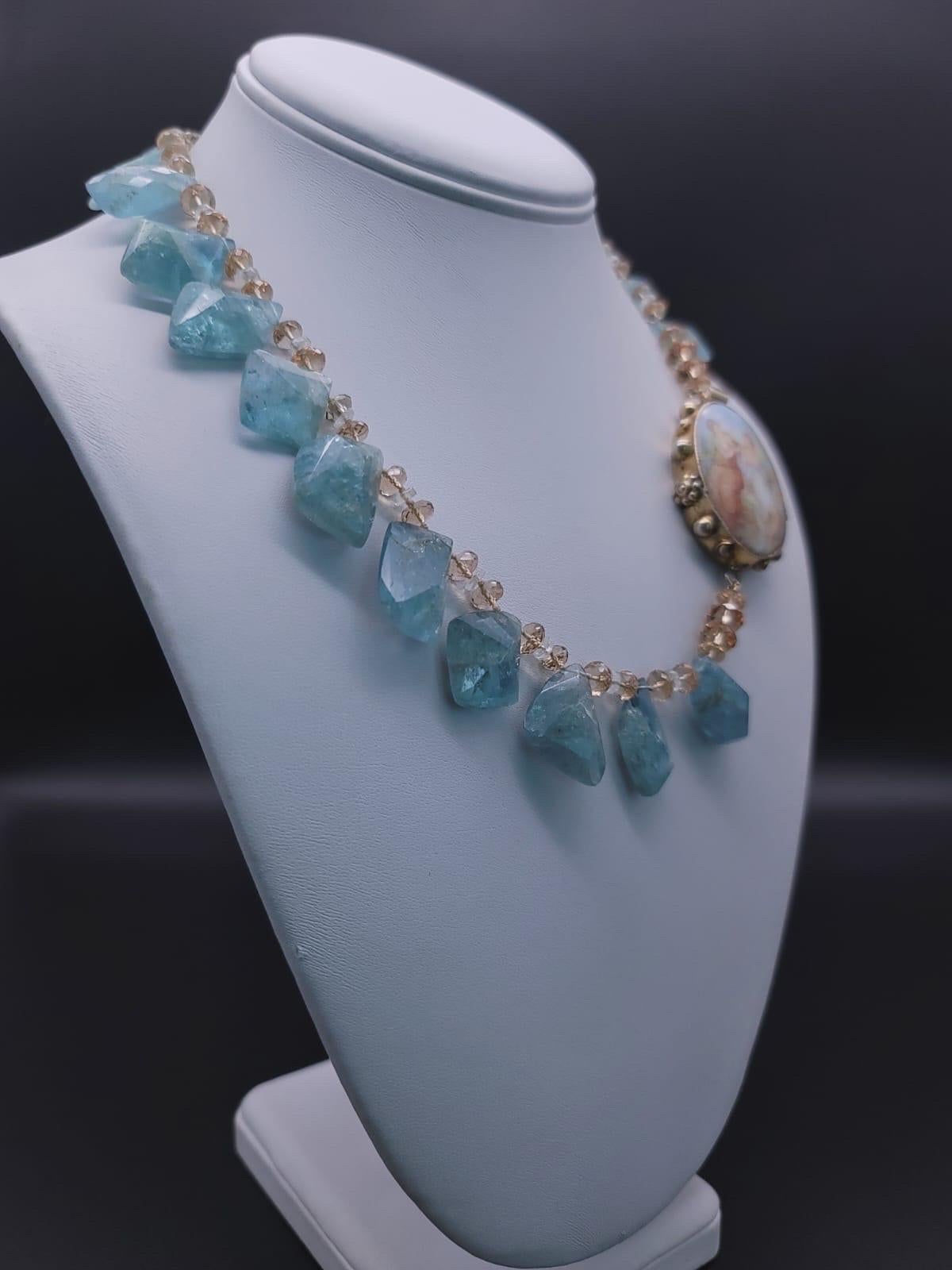 Contemporary A.Jeschel Aquamarine and Swarovski Crystal richly mixed in a flattering necklace For Sale