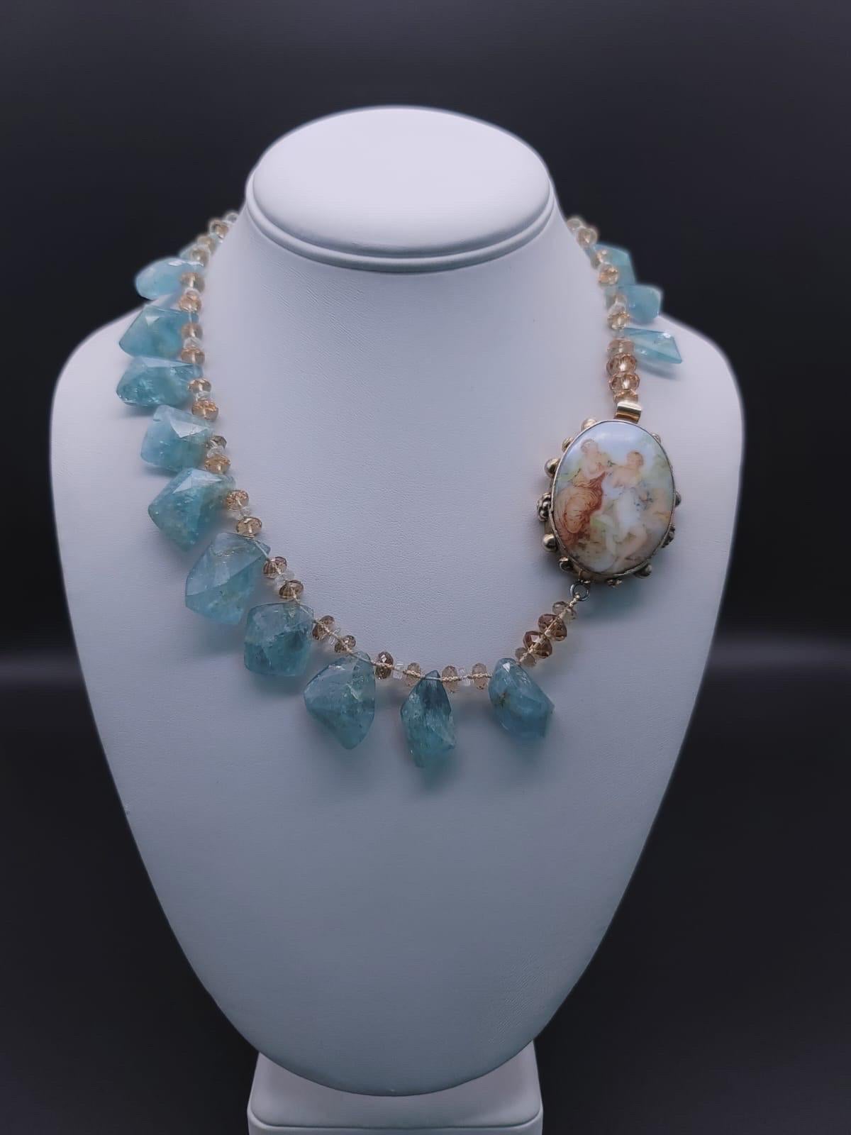 A.Jeschel Aquamarine and Swarovski Crystal richly mixed in a flattering necklace In New Condition For Sale In Miami, FL