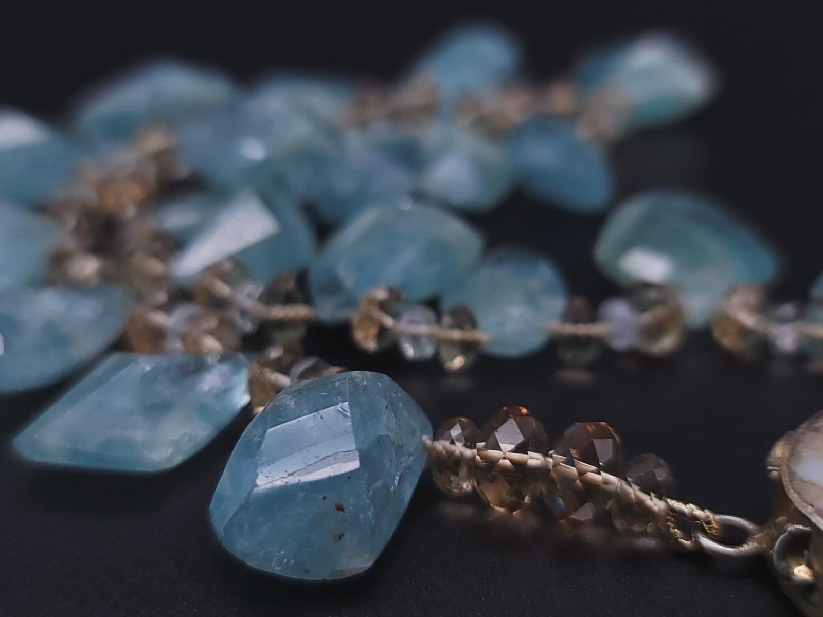 A.Jeschel Aquamarine and Swarovski Crystal richly mixed in a flattering necklace For Sale 2