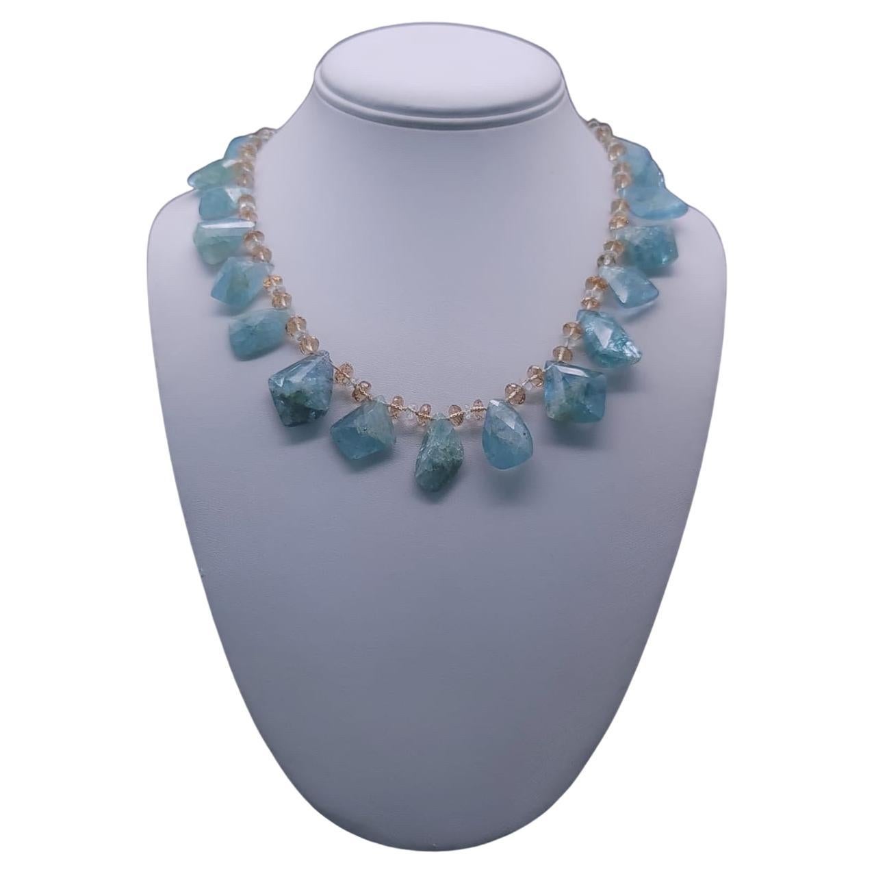 A.Jeschel Aquamarine and Swarovski Crystal richly mixed in a flattering necklace For Sale