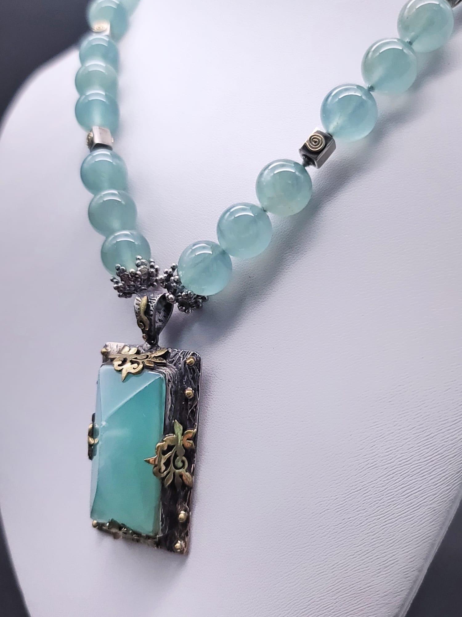 A.Jeschel Aquamarine necklace with a powerful pendant. For Sale 2