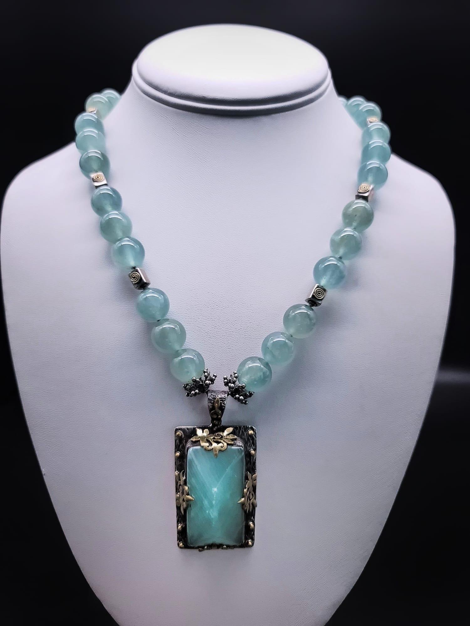 A.Jeschel Aquamarine necklace with a powerful pendant. For Sale 3