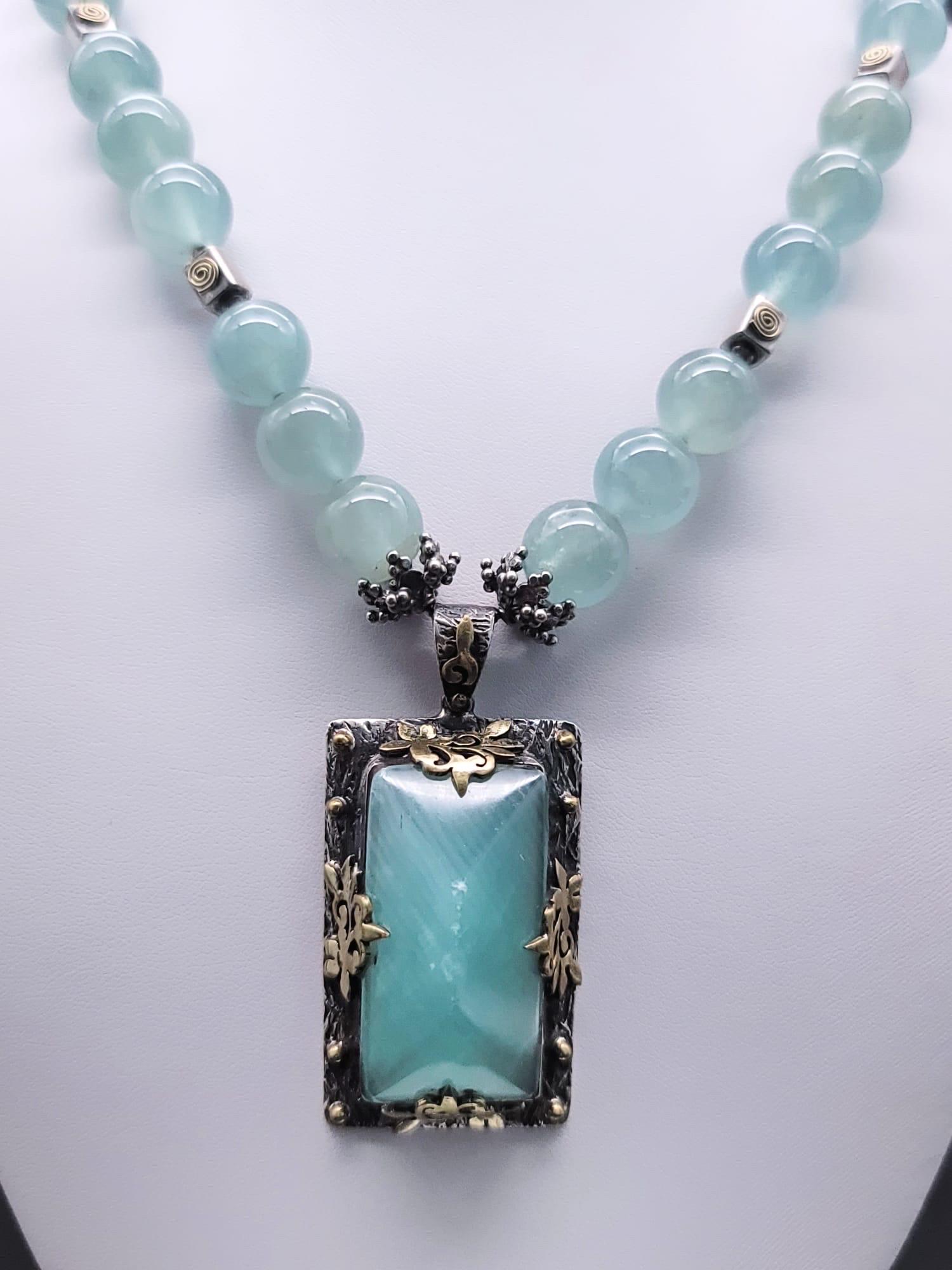 A.Jeschel Aquamarine necklace with a powerful pendant. For Sale 4