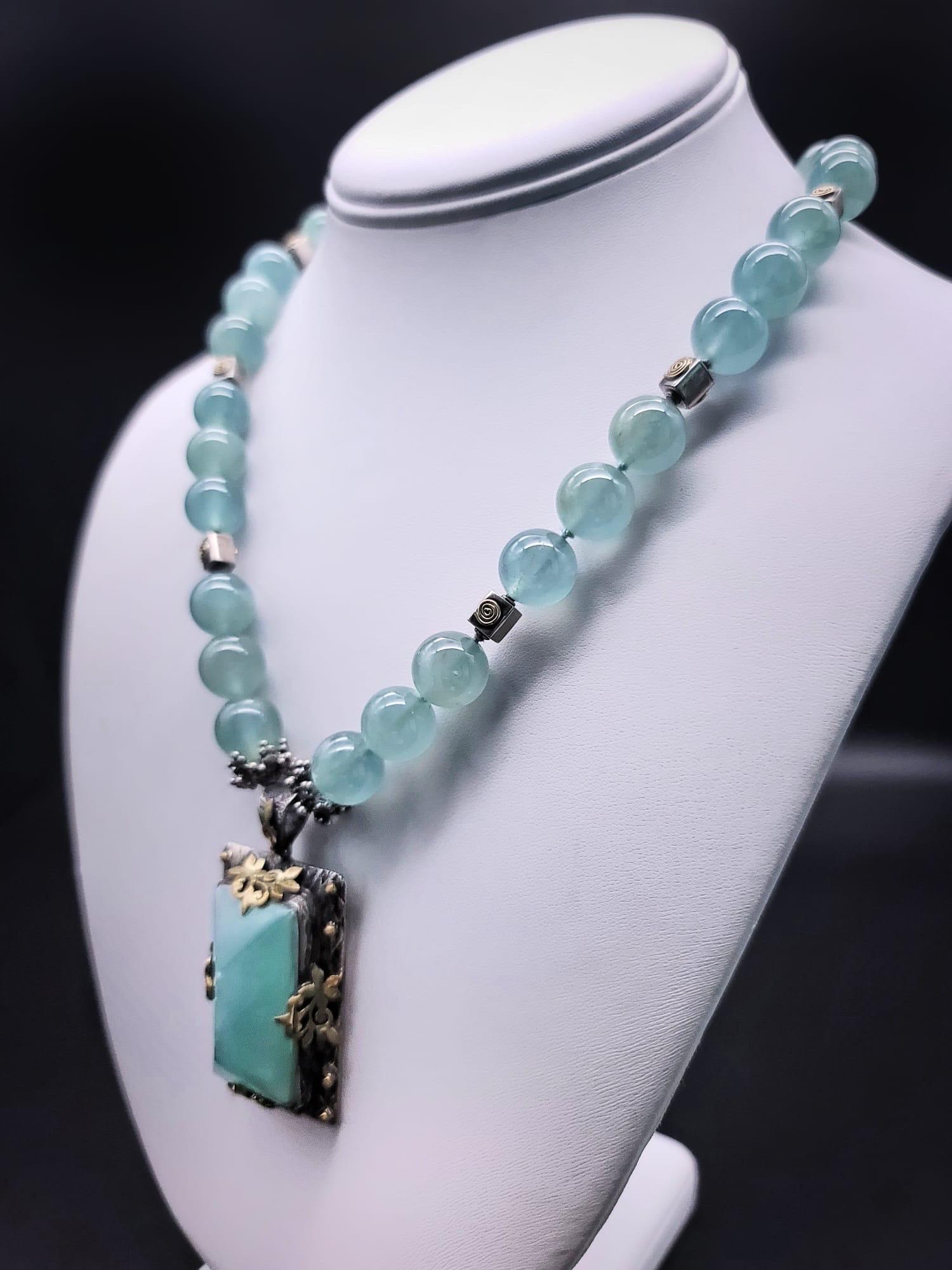 A.Jeschel Aquamarine necklace with a powerful pendant. For Sale 5