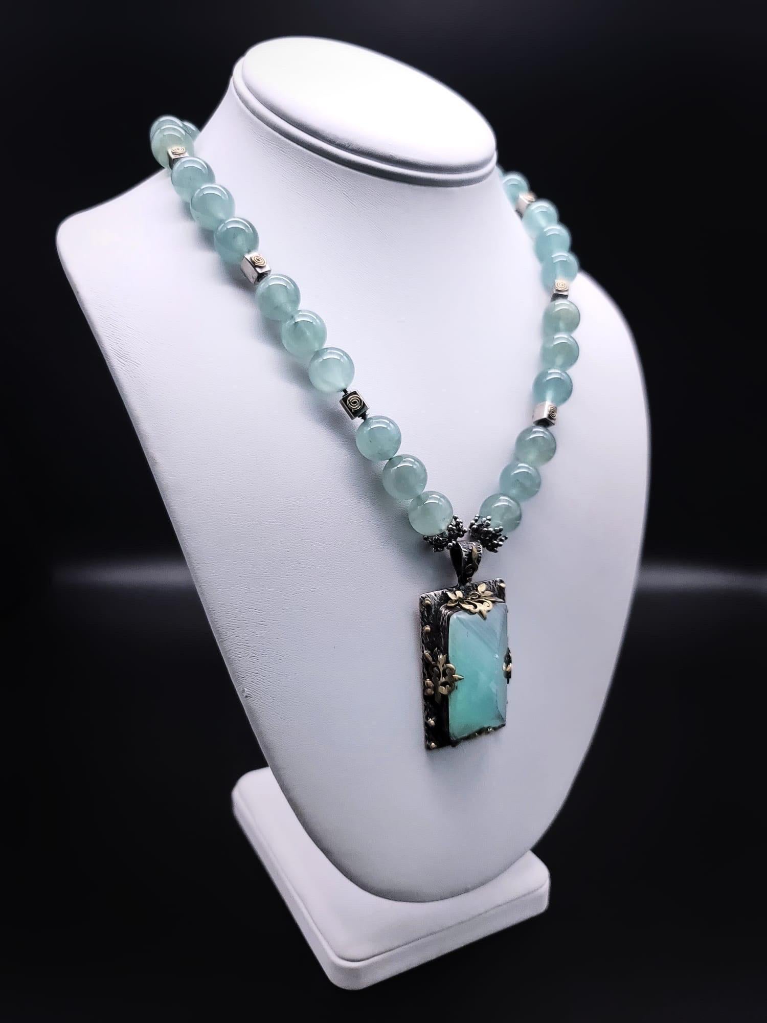 A.Jeschel Aquamarine necklace with a powerful pendant. For Sale 6