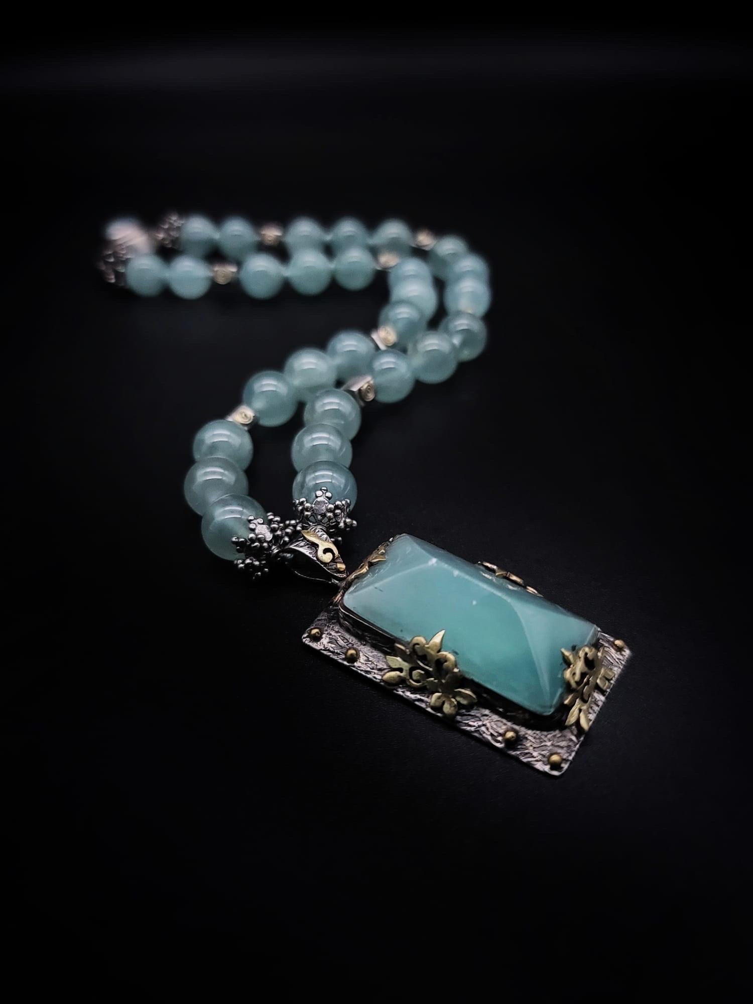 Bead A.Jeschel Aquamarine necklace with a powerful pendant. For Sale