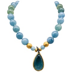 A.Jeschel Assorted Aquamarine Necklace with a glorious Pendant 