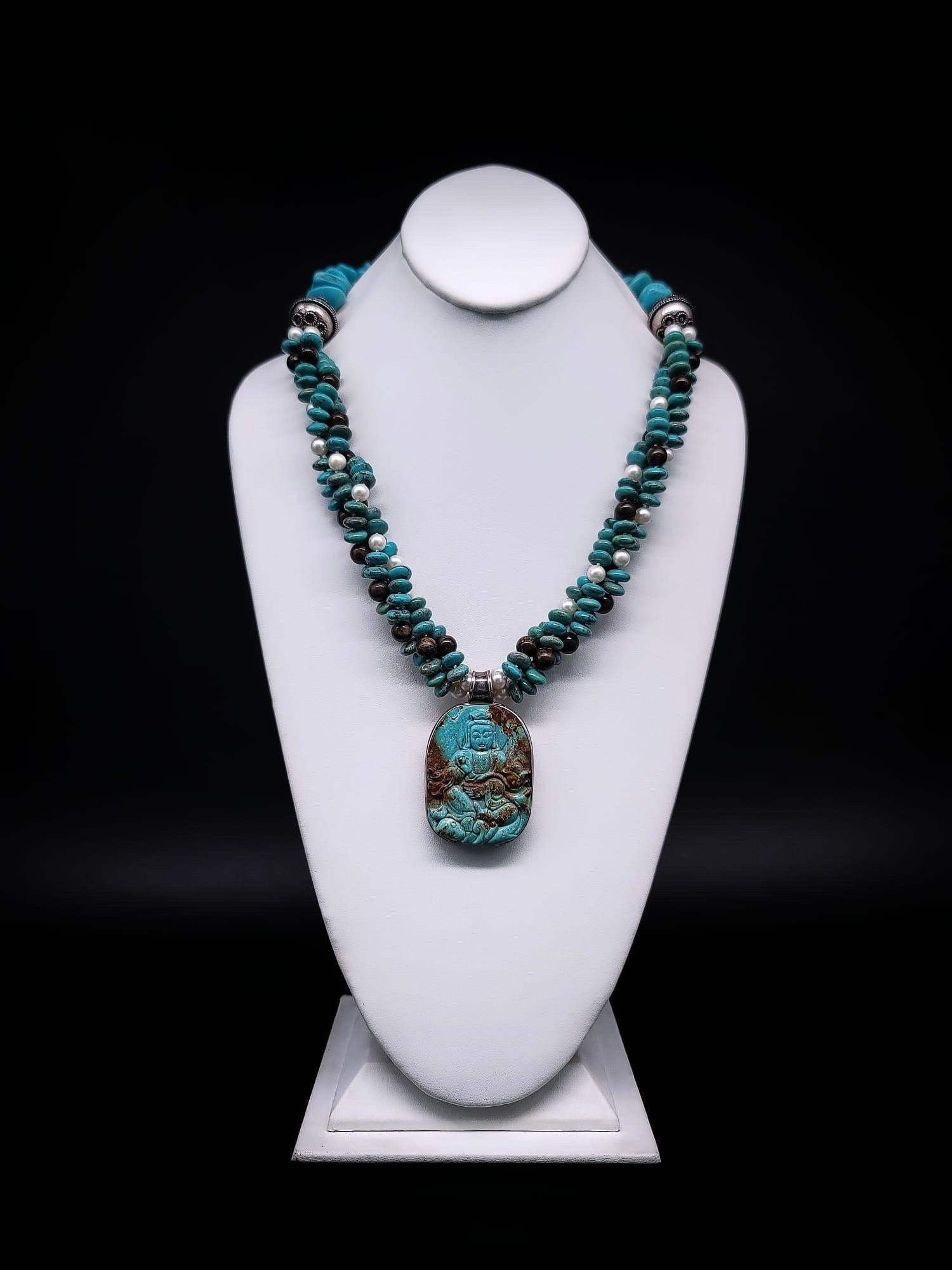 A.Jeschel Australian Opal and Turquoise necklace with a Buddha carved pendant. For Sale 10