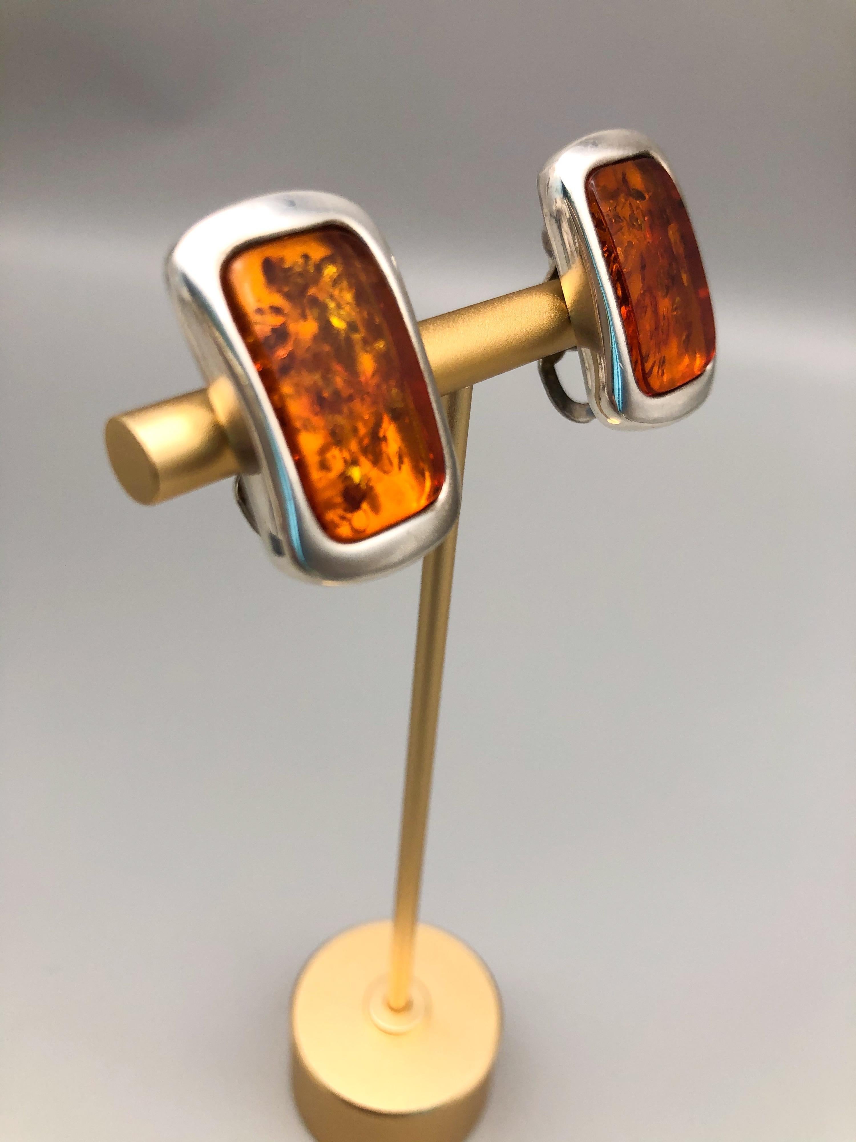 A.Jeschel Baltic Amber and Sterling Silver earrings In New Condition In Miami, FL