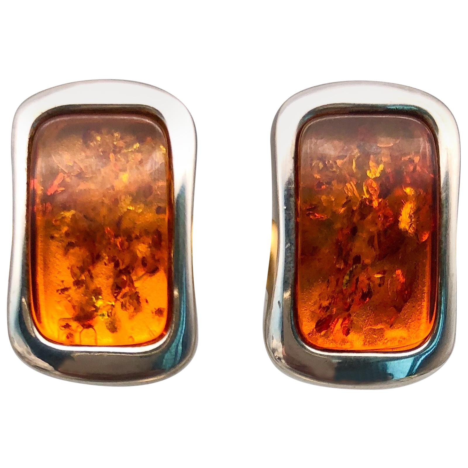 A.Jeschel Baltic Amber and Sterling Silver earrings