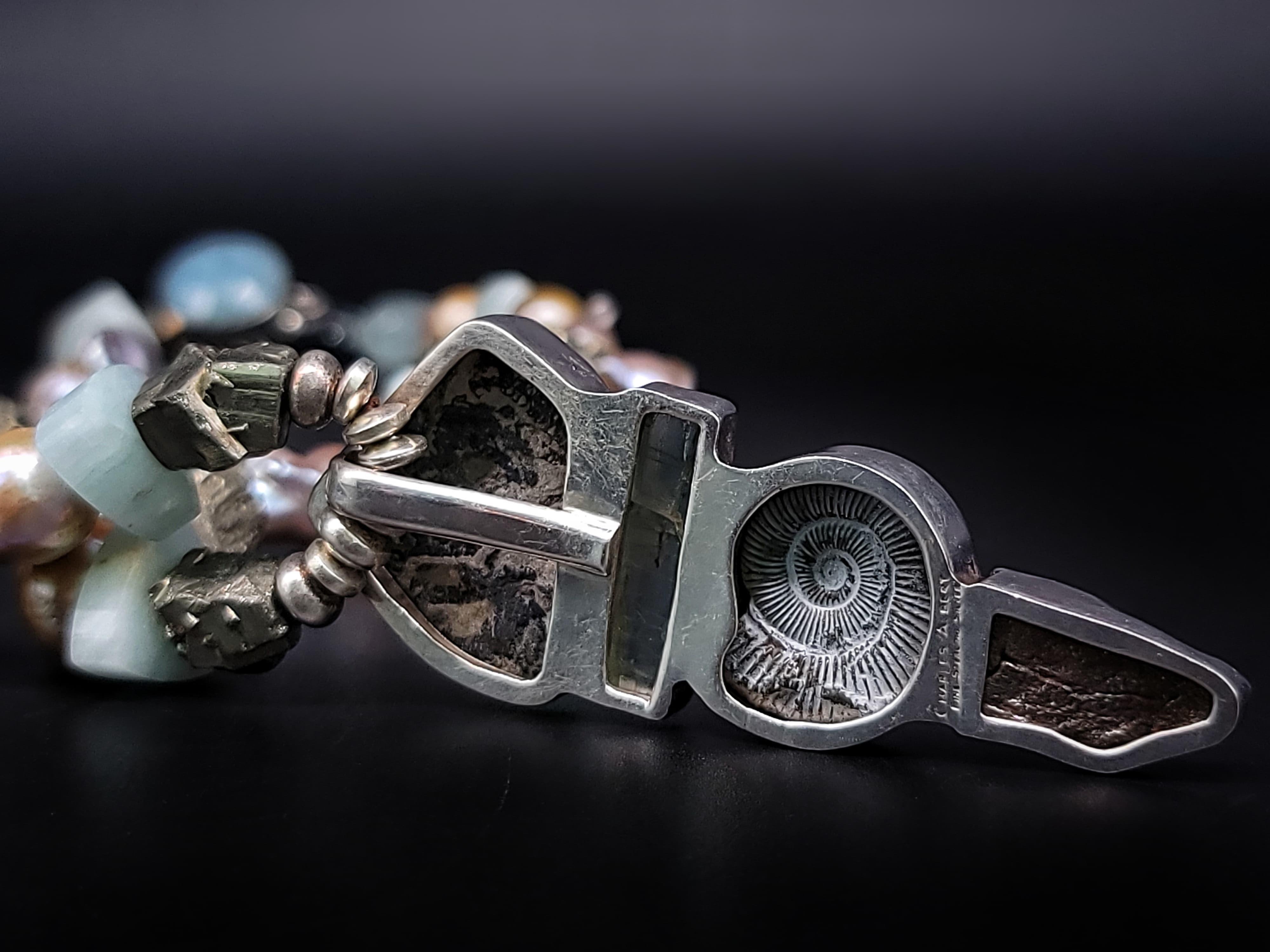 A.Jeschel Barockperlen- und Aquamarin-Halskette mit feinem römischem Glas-Anhänger. im Angebot 4