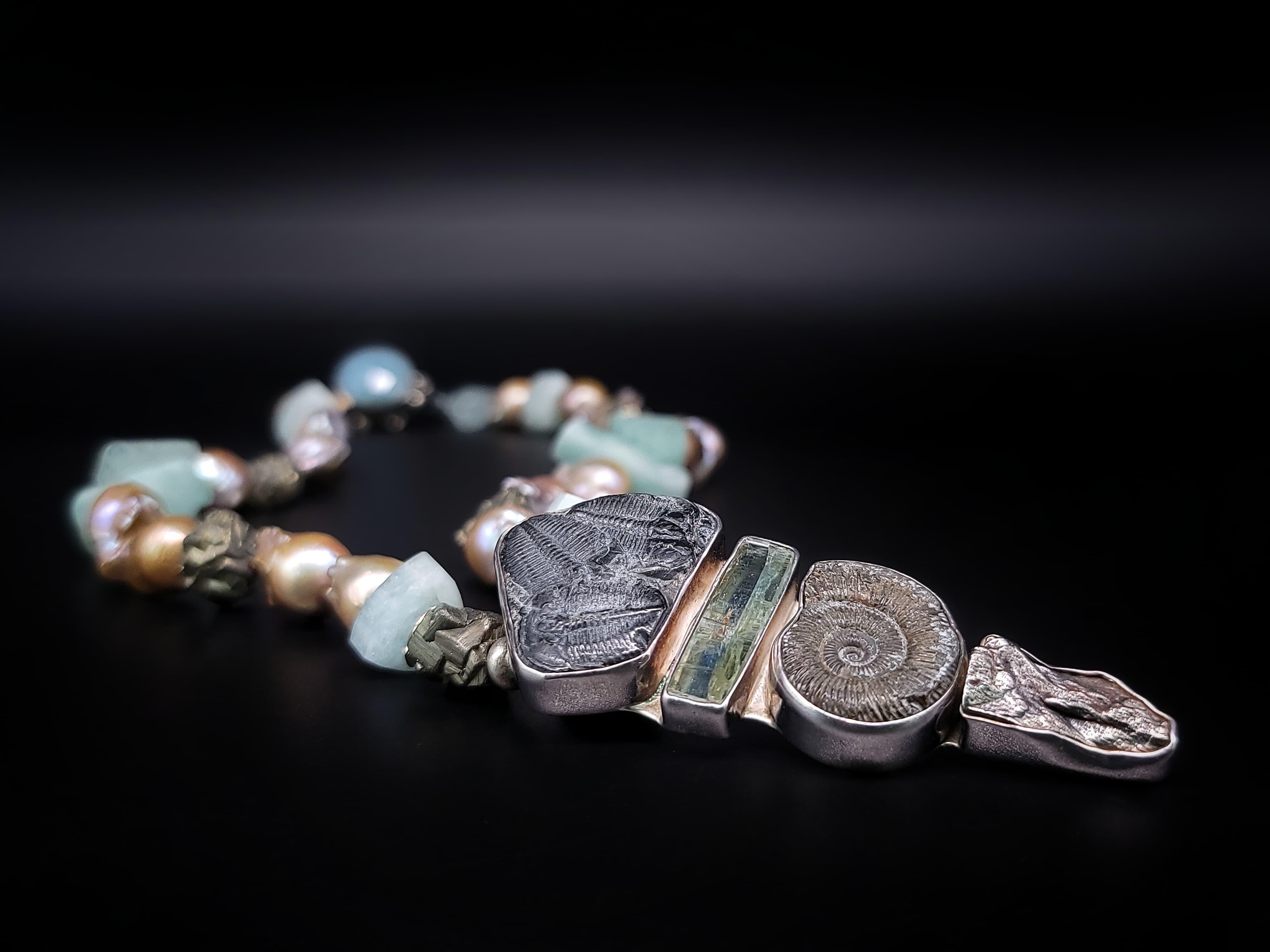 A.Jeschel Baroque Pearl and Aquamarine Necklace with Fine Roman Glass Pendant. For Sale 8