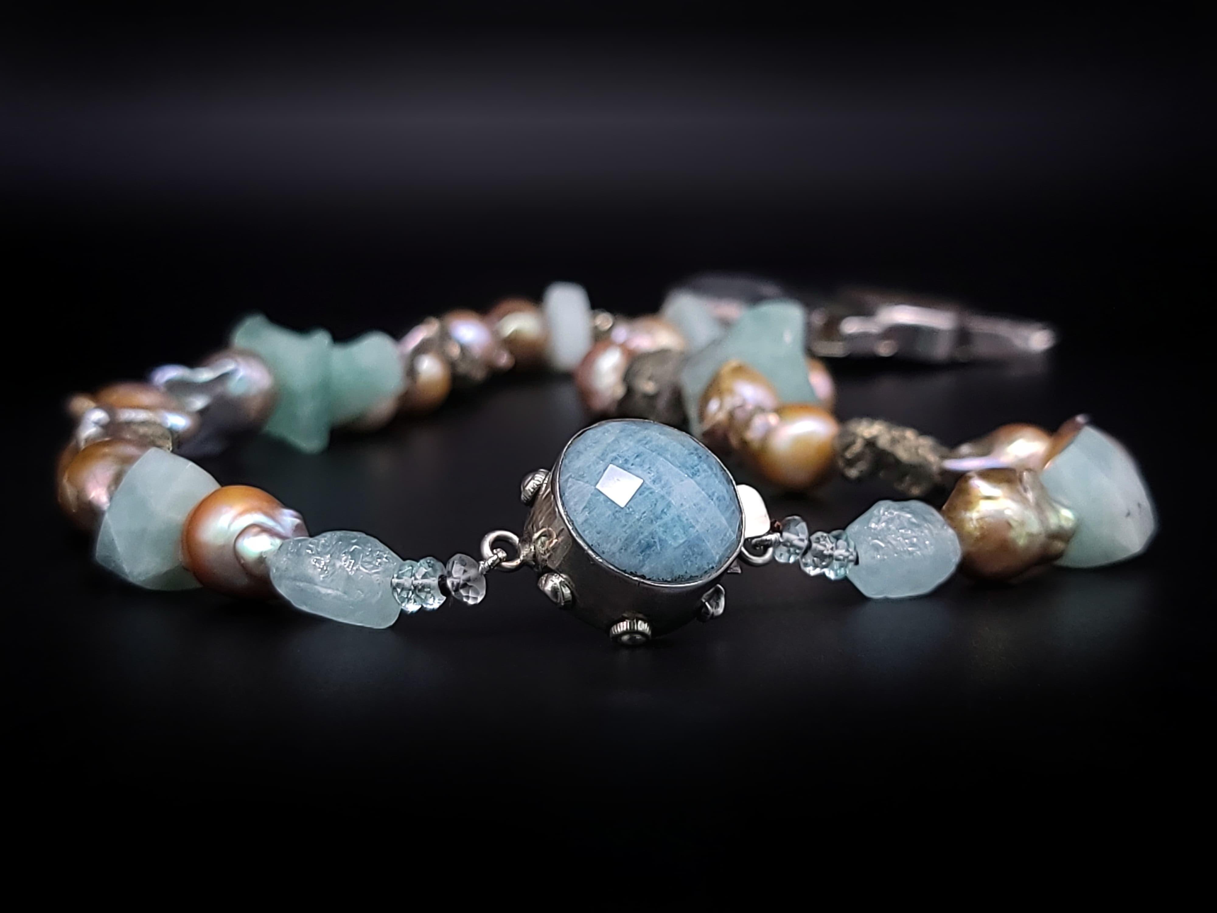 A.Jeschel Collier de perles baroques et d'aigues-marines avec pendentif en verre romain fin. en vente 10