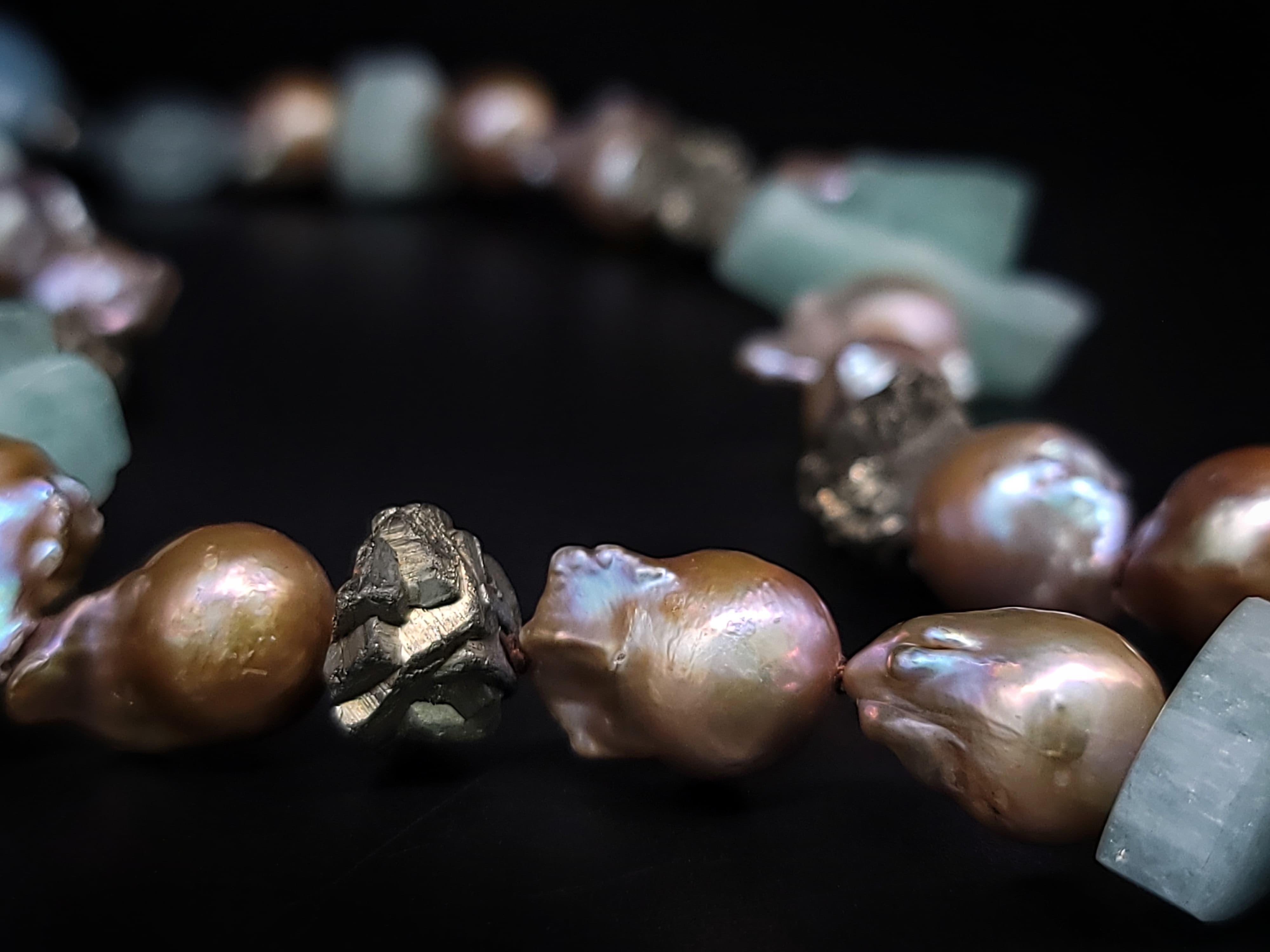 A.Jeschel Baroque Pearl and Aquamarine Necklace with Fine Roman Glass Pendant. For Sale 12