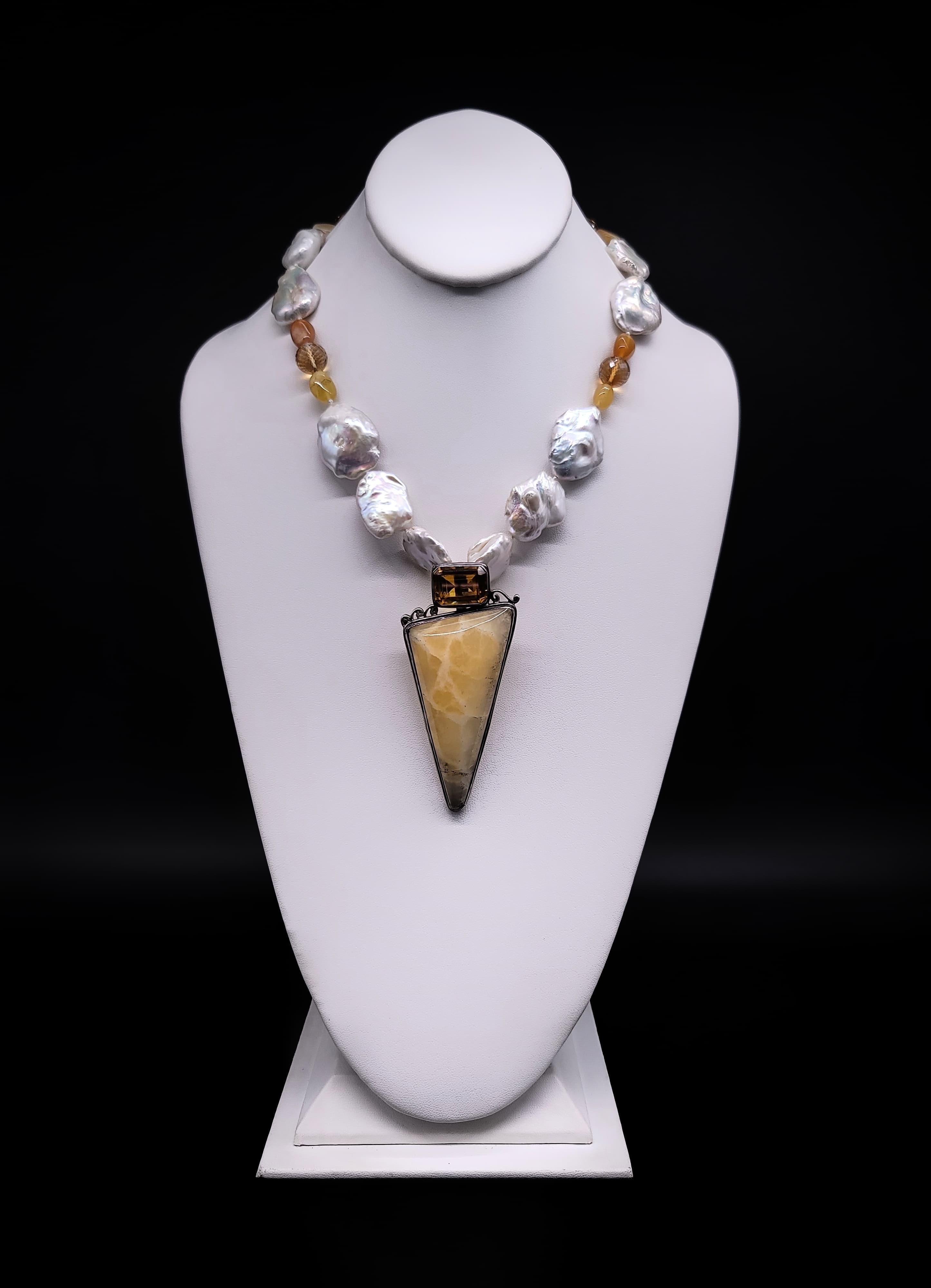 A.Jeschel  Baroque Pearls with Citrine and Onyx Pendant necklace. For Sale 10