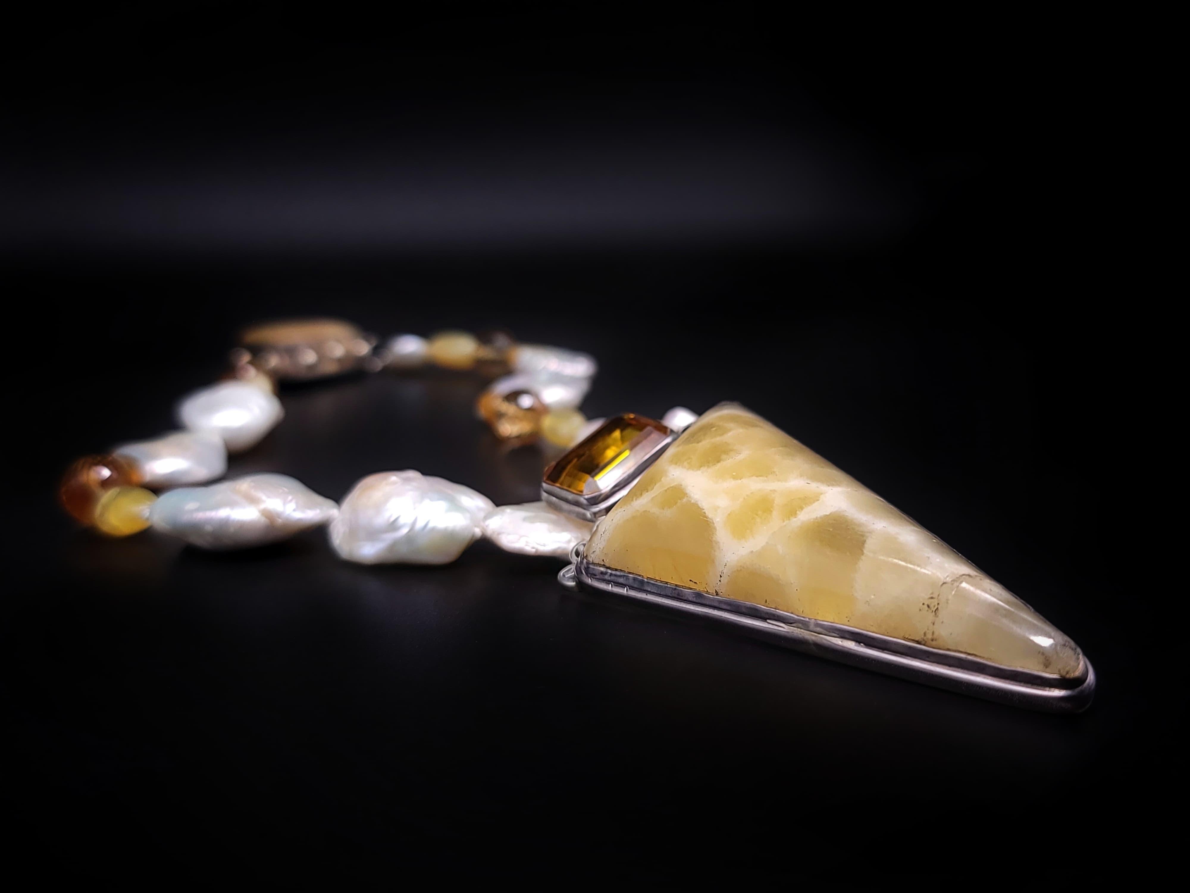 A.Jeschel  Baroque Pearls with Citrine and Onyx Pendant necklace. For Sale 12
