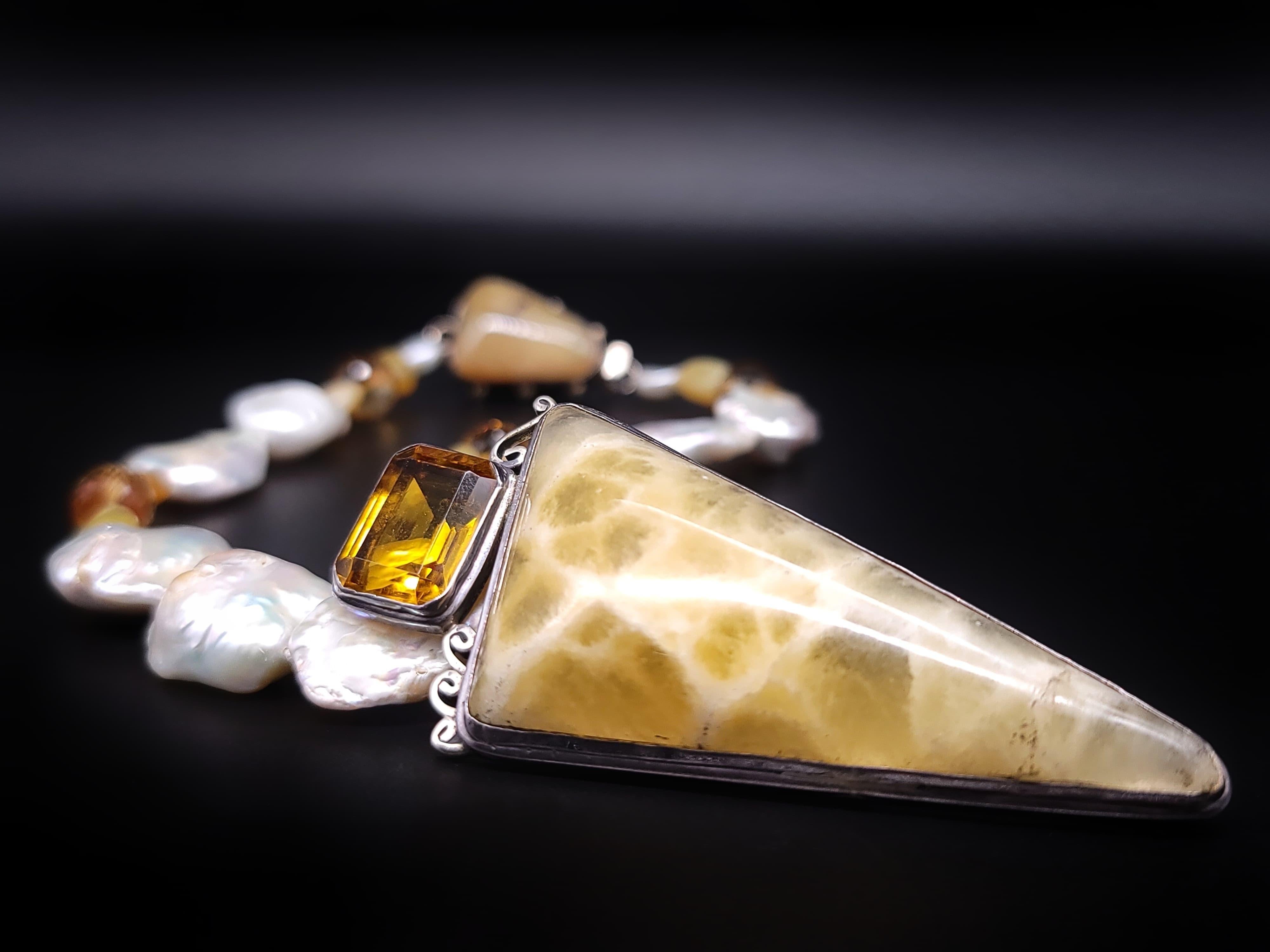 Contemporary A.Jeschel  Baroque Pearls with Citrine and Onyx Pendant necklace. For Sale