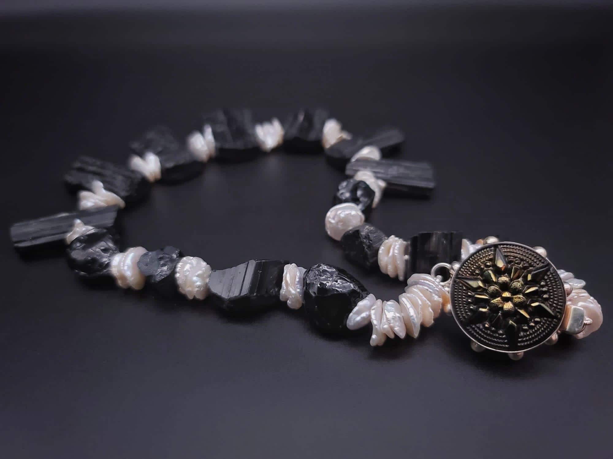 A.Jeschel Massive Bold Black Tourmaline and Keshi Pearl necklace. 7