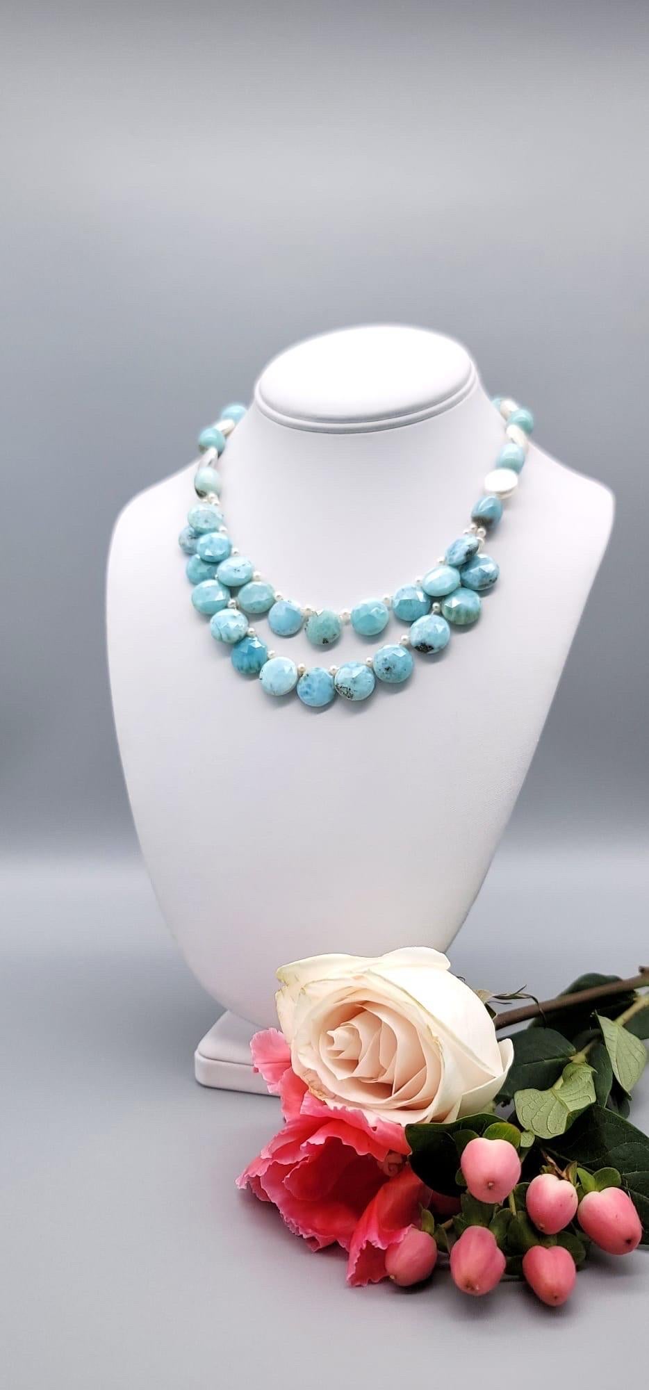 A.Jeschel Precious Larimar and Pearl Necklace. For Sale 4