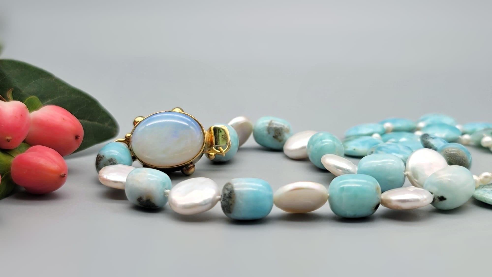 A.Jeschel Precious Larimar and Pearl Necklace. For Sale 5