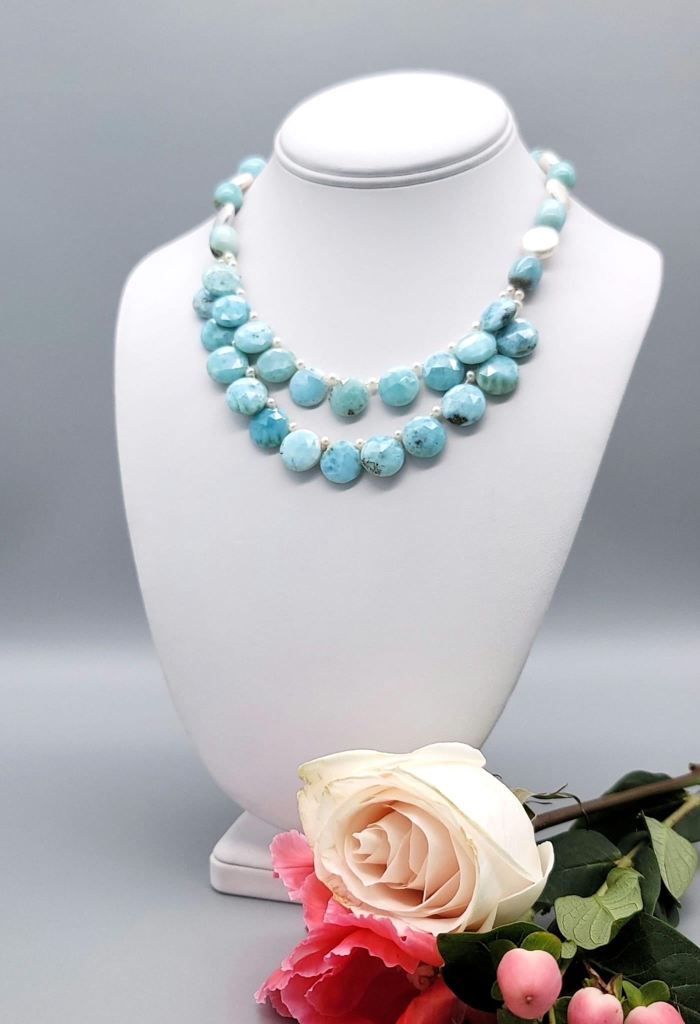 A.Jeschel Precious Larimar and Pearl Necklace. For Sale 6
